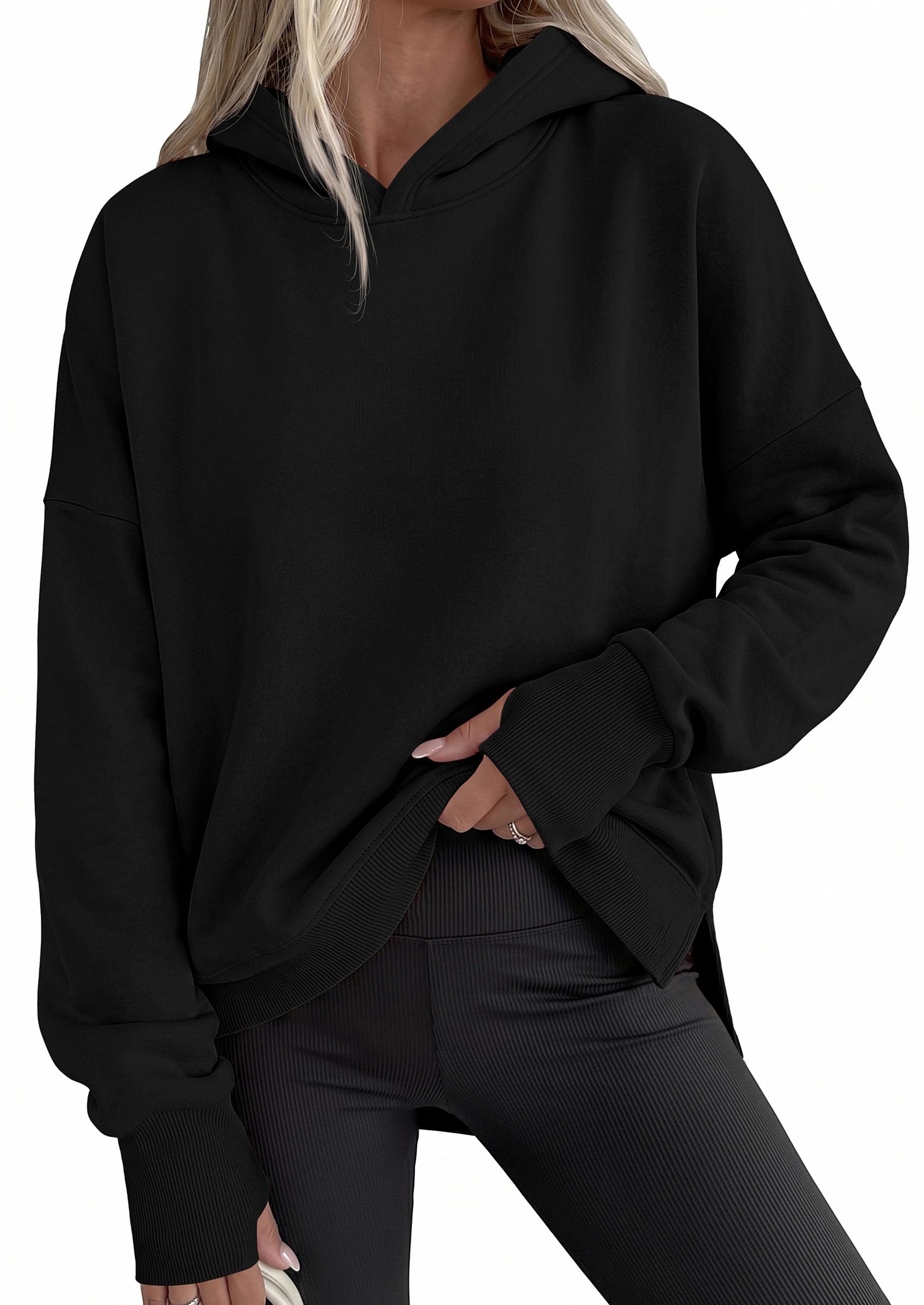 Womens Oversized Hoodies Side Slit Sweatshirts Black,S