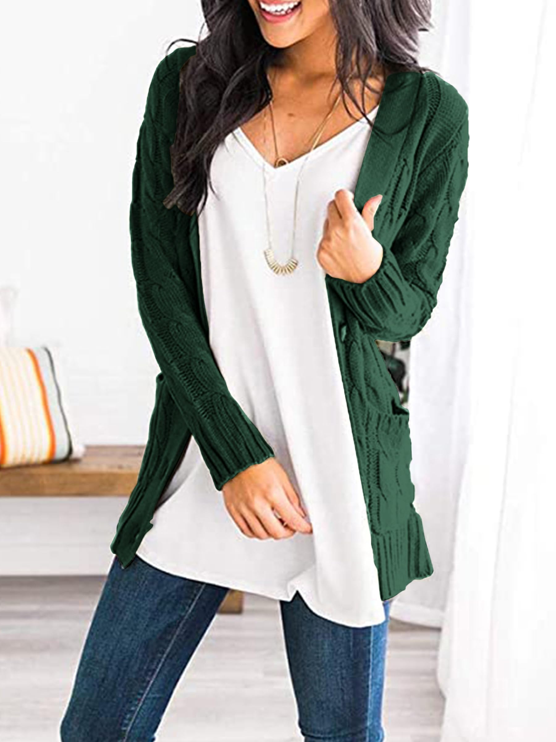 Women Chunky Cable Knit Cardigan Sweaters Fall Fashion Clothes