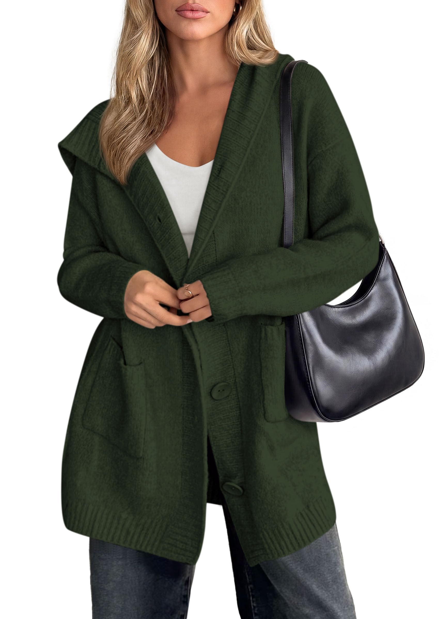 Women's Long Cardigans Fall Hooded Button up Oversized Sweater