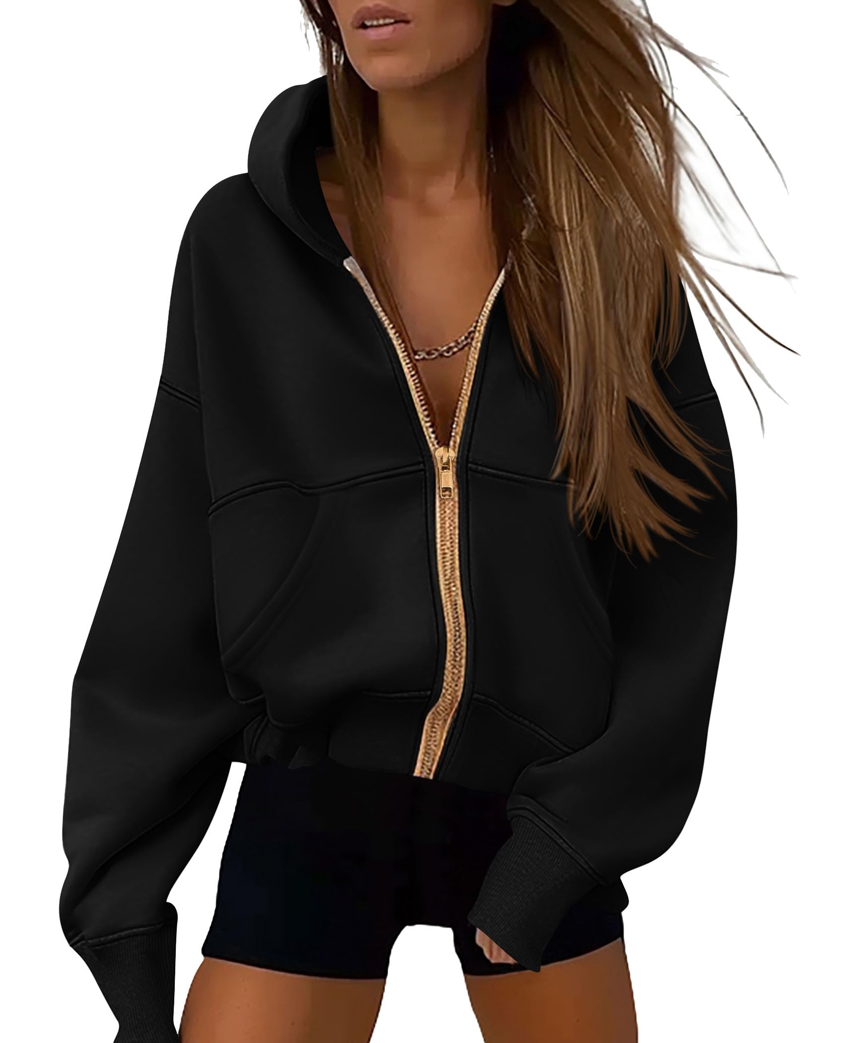 Hoodies for Women Fall Fashion Zip Up Fleece Plain Sweatshirt