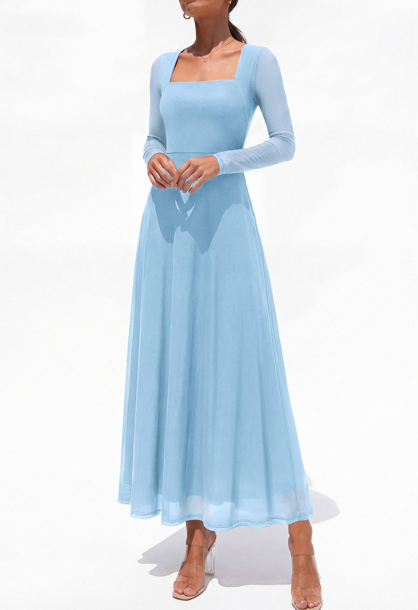 Women's Flowy Maxi Mesh Fall Cocktail Wedding Guest Dresses