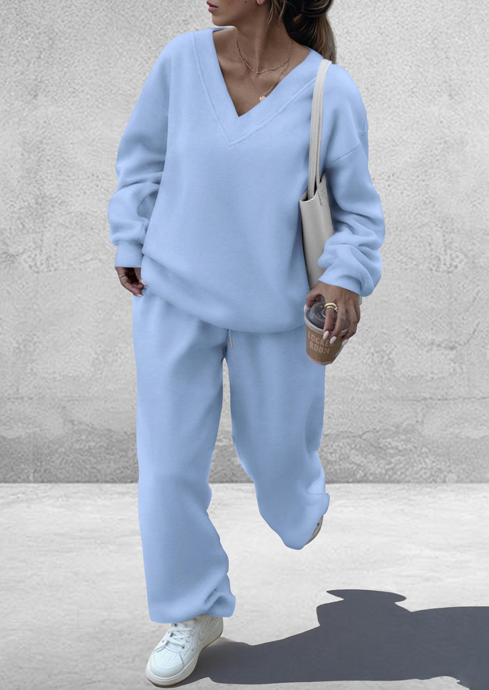Womens 2 Piece Outfits Fall Sweatsuits,Light Blue,S
