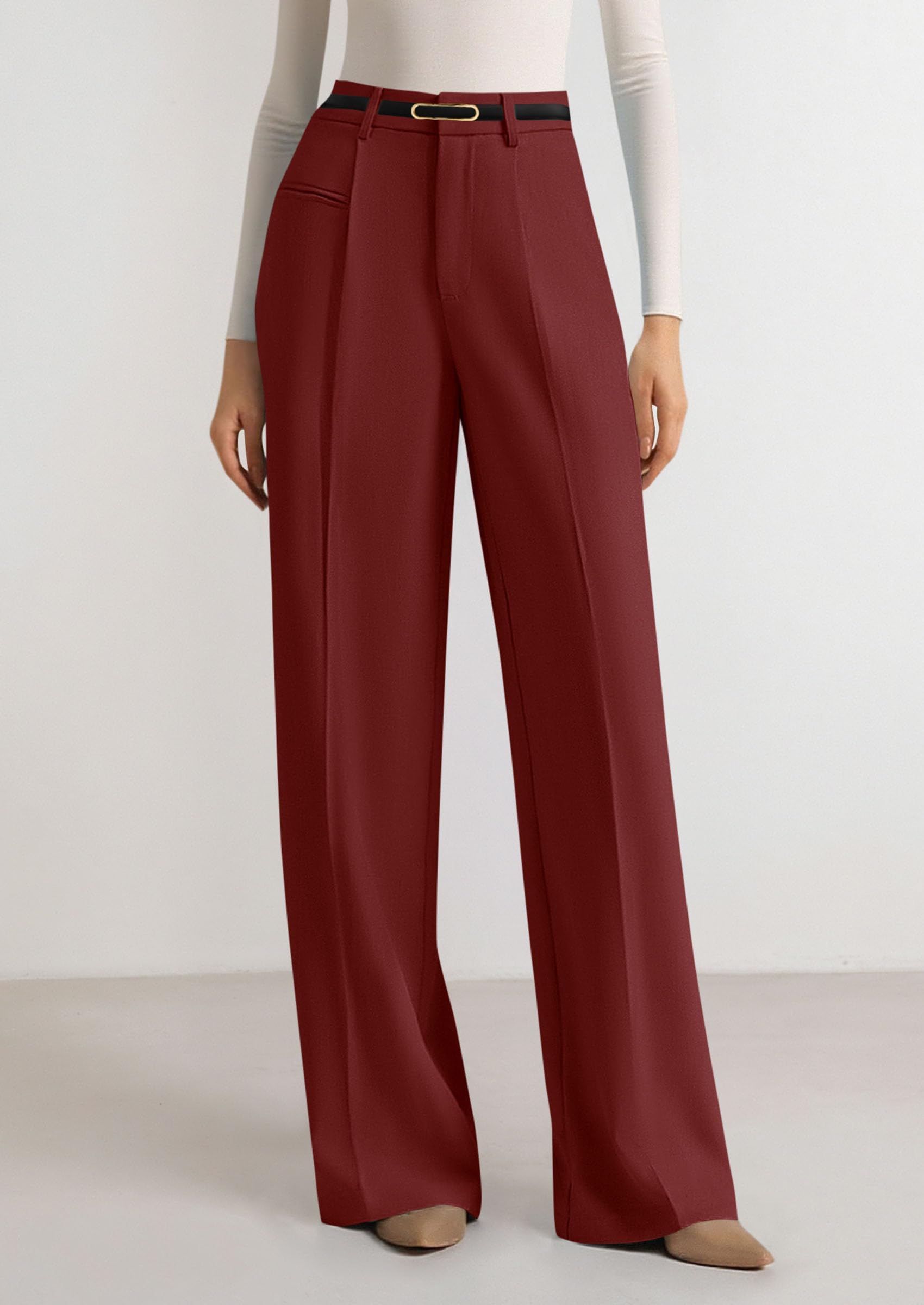 Women's Tailored Wide Leg Work Dress Pants,Rust Red,XS