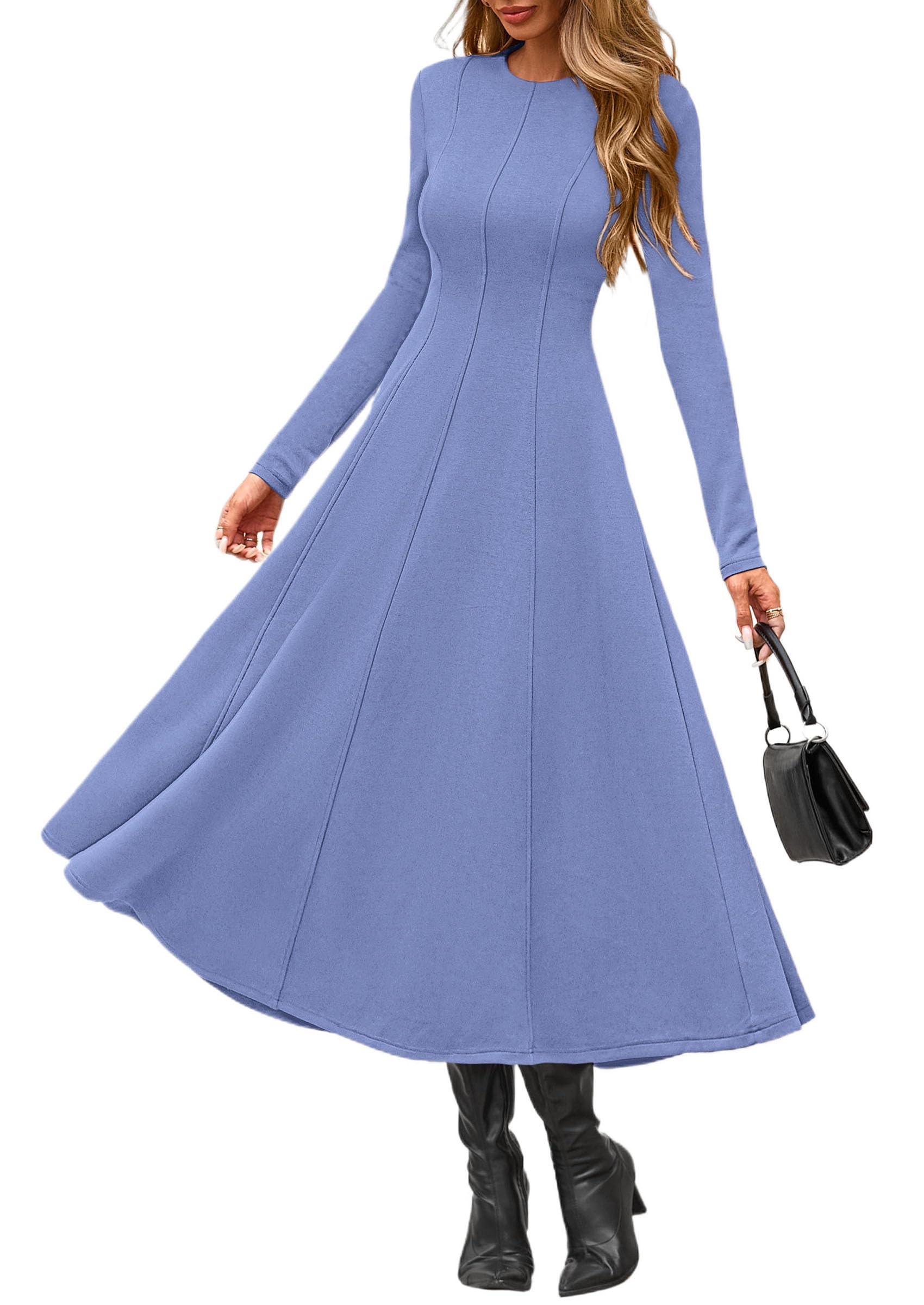 Women's Fall Long Sleeve A Line Midi Elegant Cocktail Dress