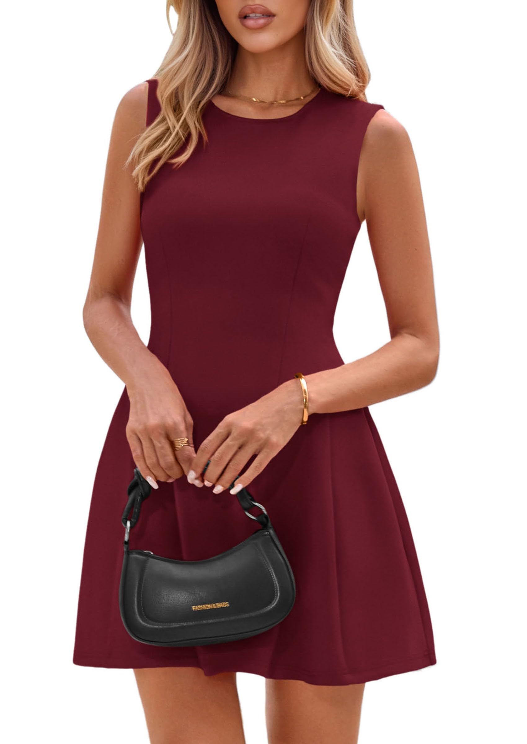 Women's A Line Elegant Summer Cocktail Dresses, Dark Red,XS