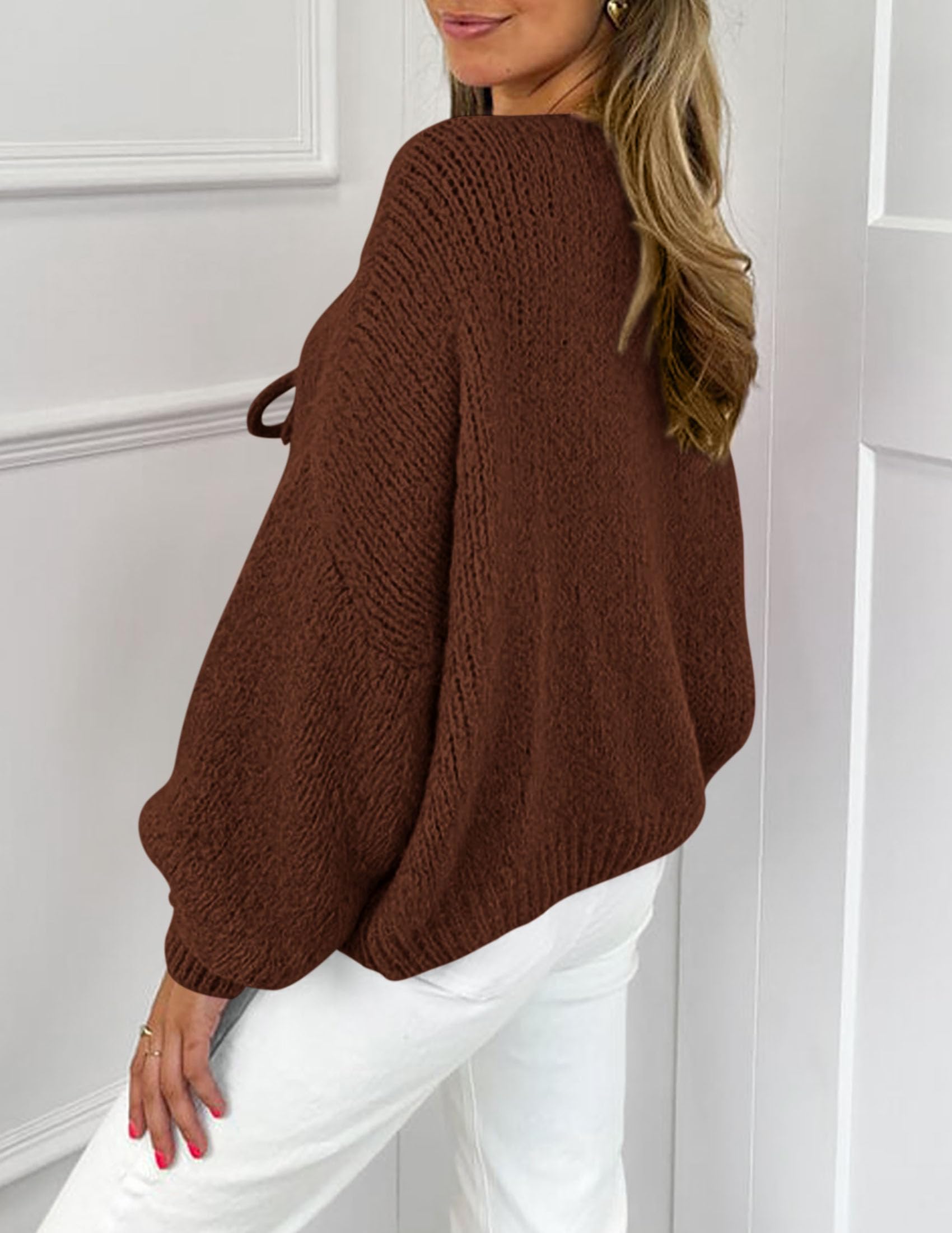 Women's Tie Front Bow Cardigan Sweaters(Caramel,Small)