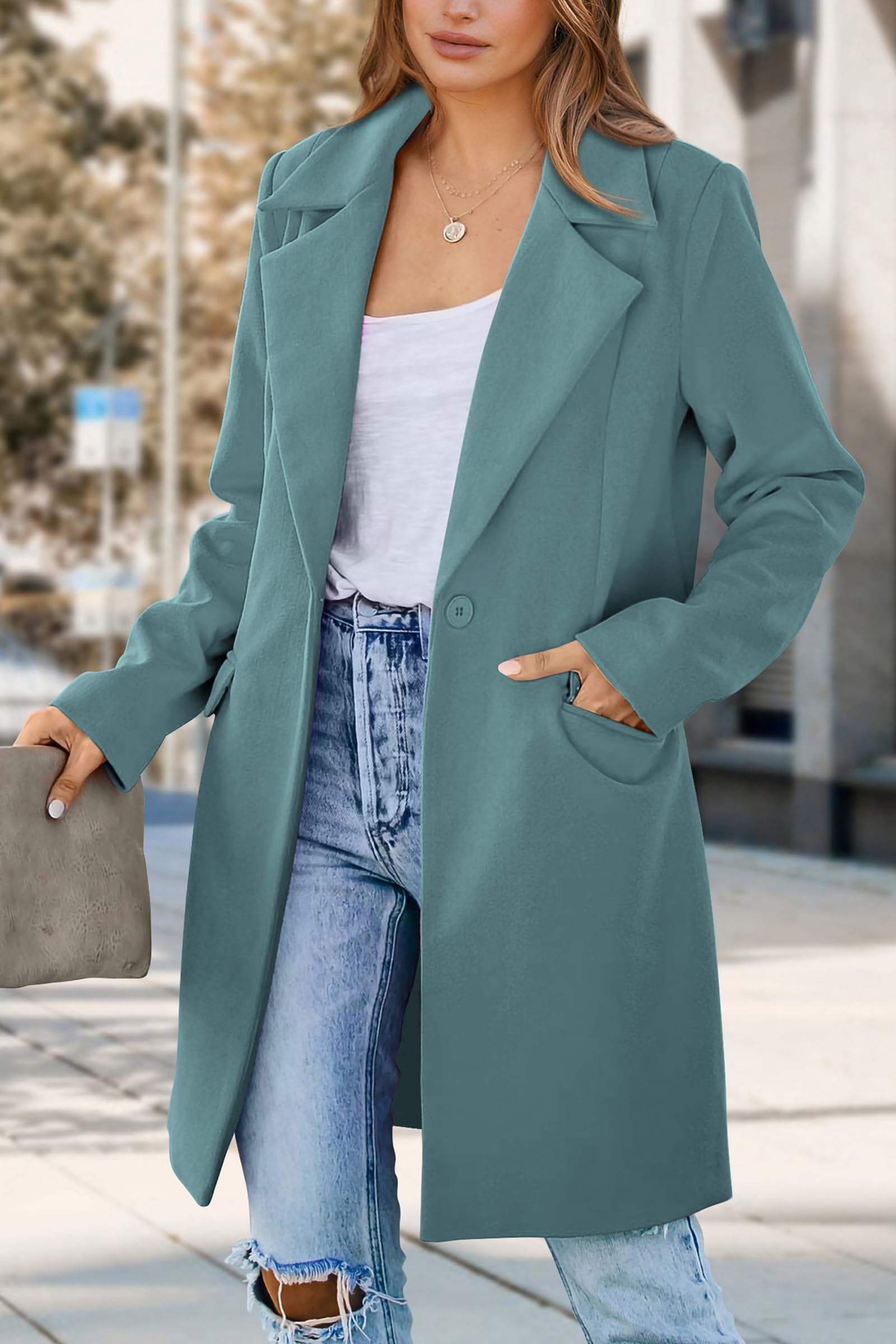 Women's Business Casual Long Blazer Jackets(Blue Green,S)