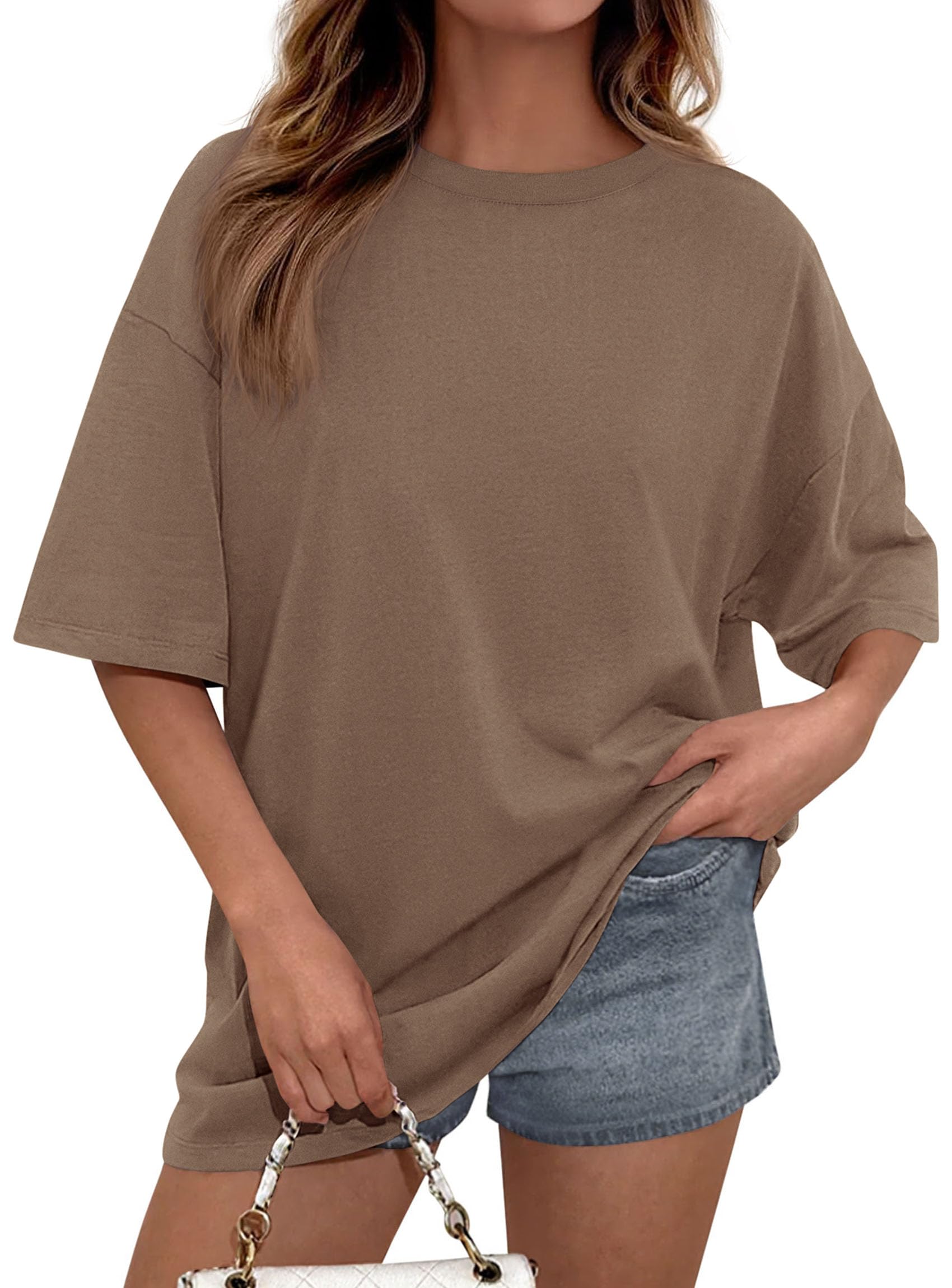 Women's Oversized Tshirts Going Out Tops (Brown,S)