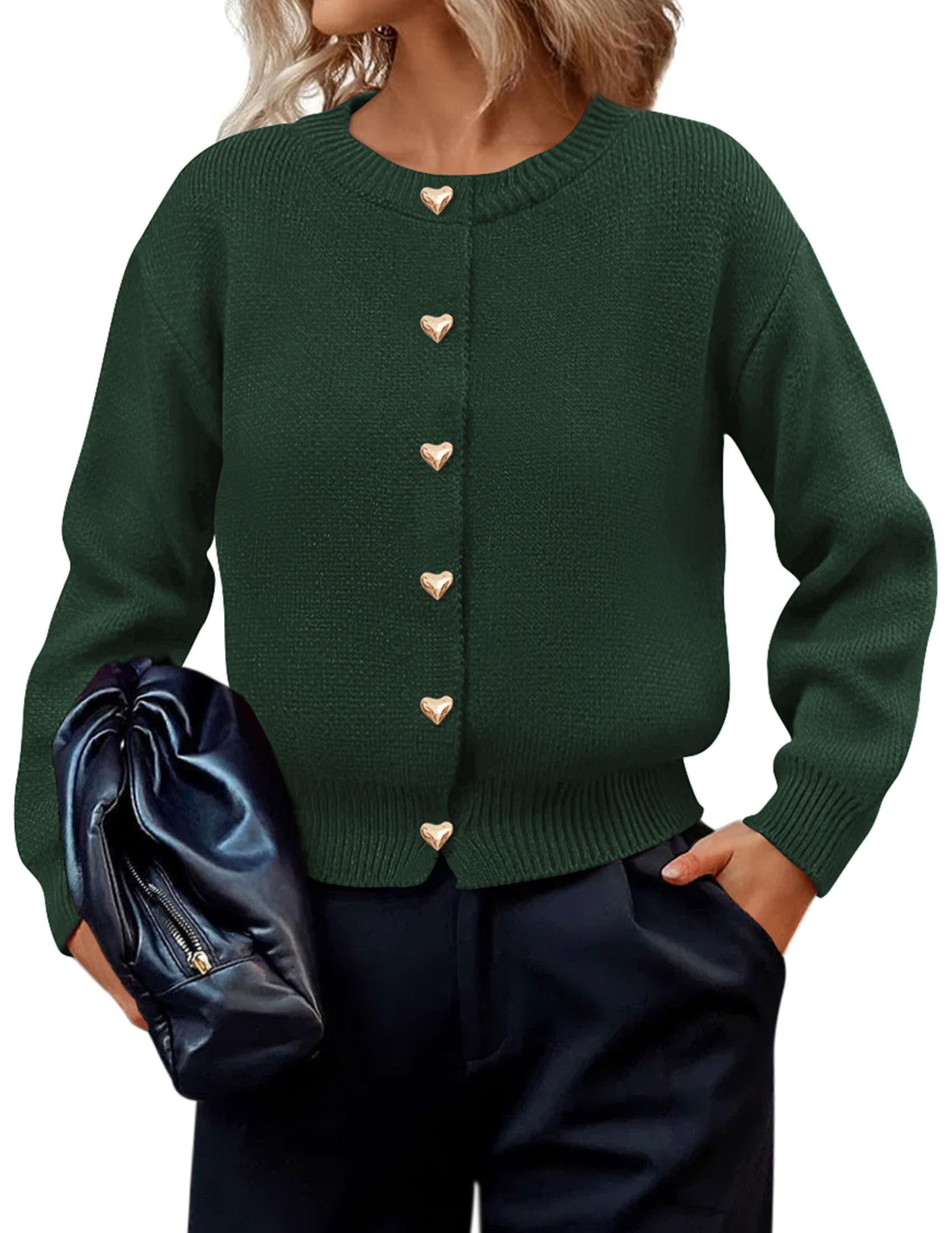 Women's Long Sleeve Button Up Cardigan,Dark Green,S