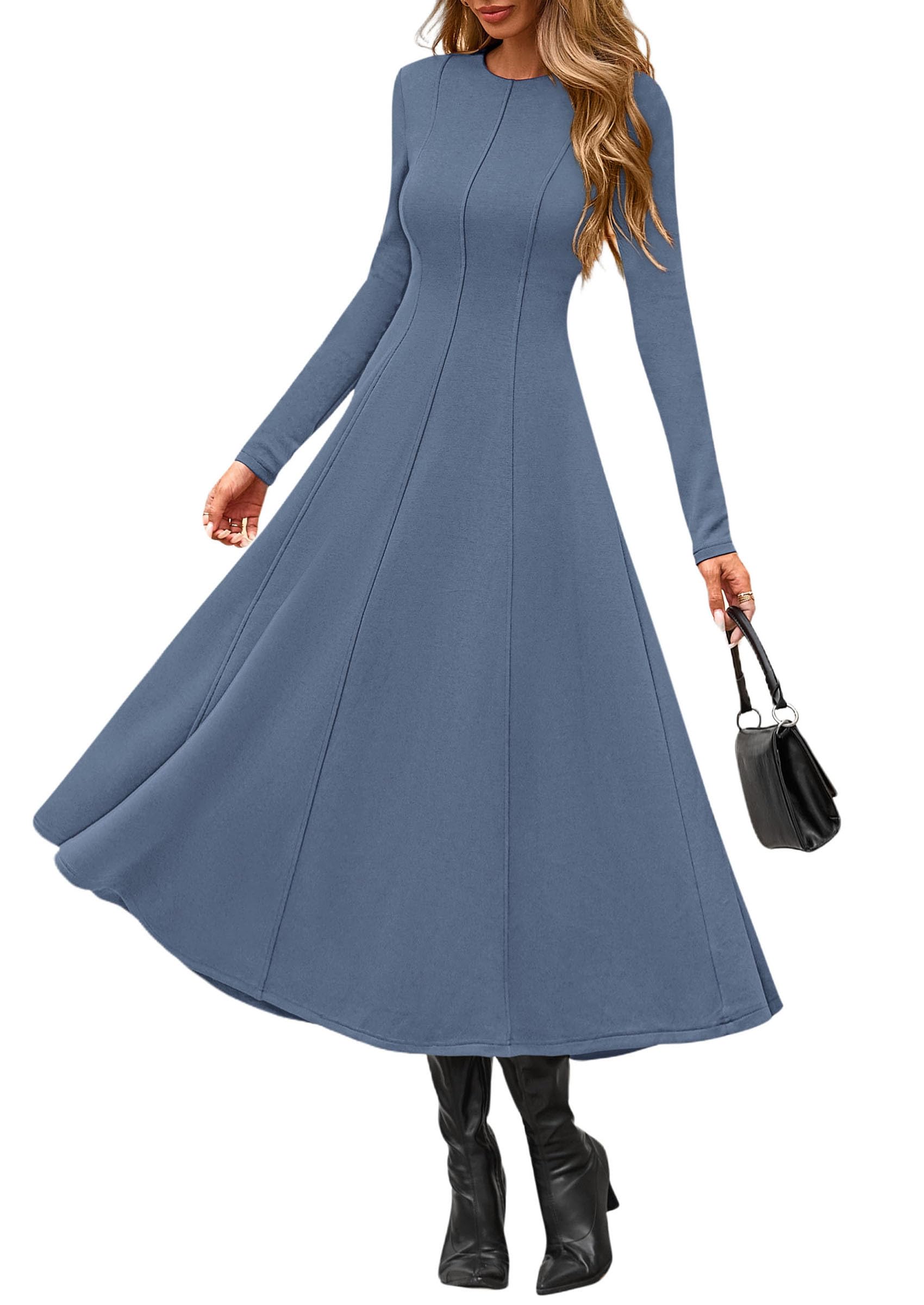 Women's Fall Long Sleeve A Line Midi Elegant Cocktail Dress