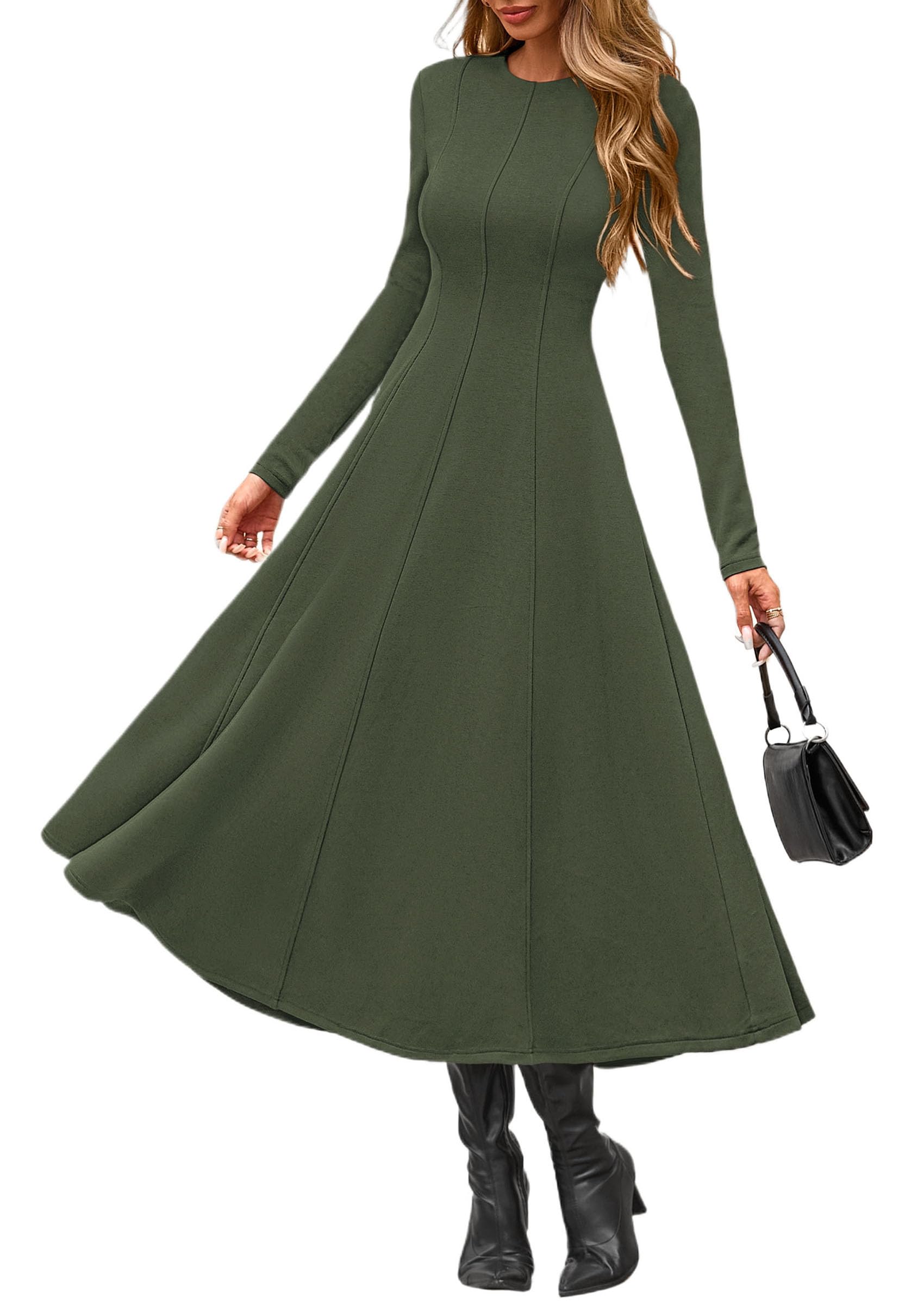 Women's Fall Long Sleeve A Line Midi Elegant Cocktail Dress