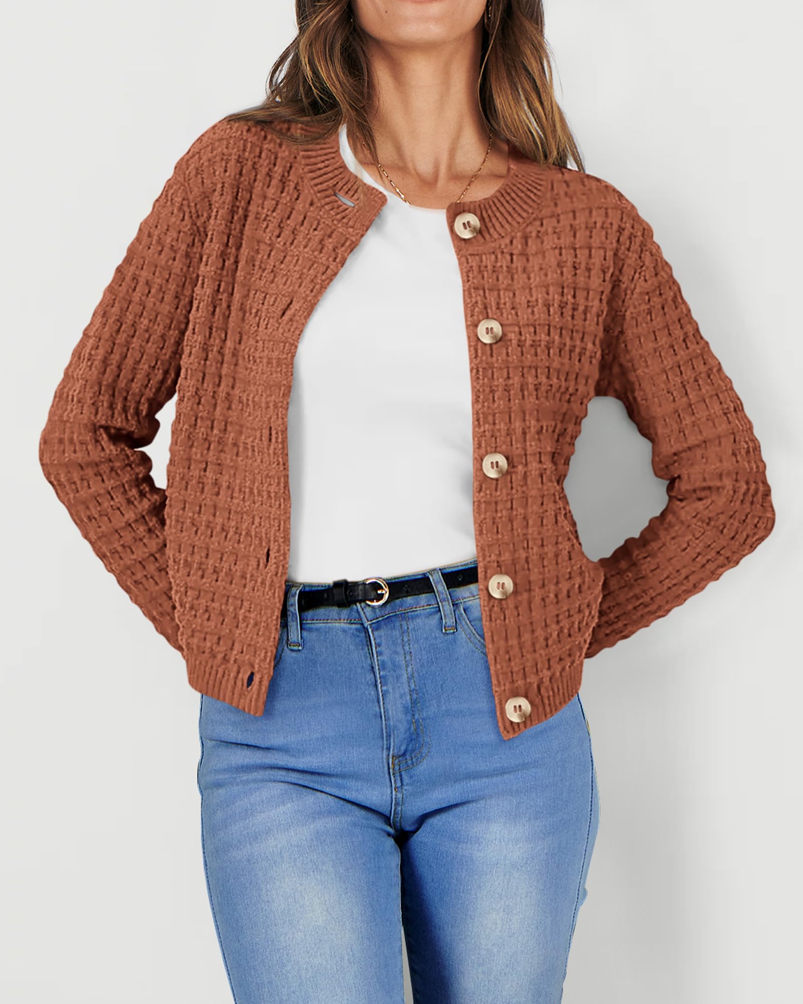 Women's Fall Lightweight Cardigan Sweaters Brown