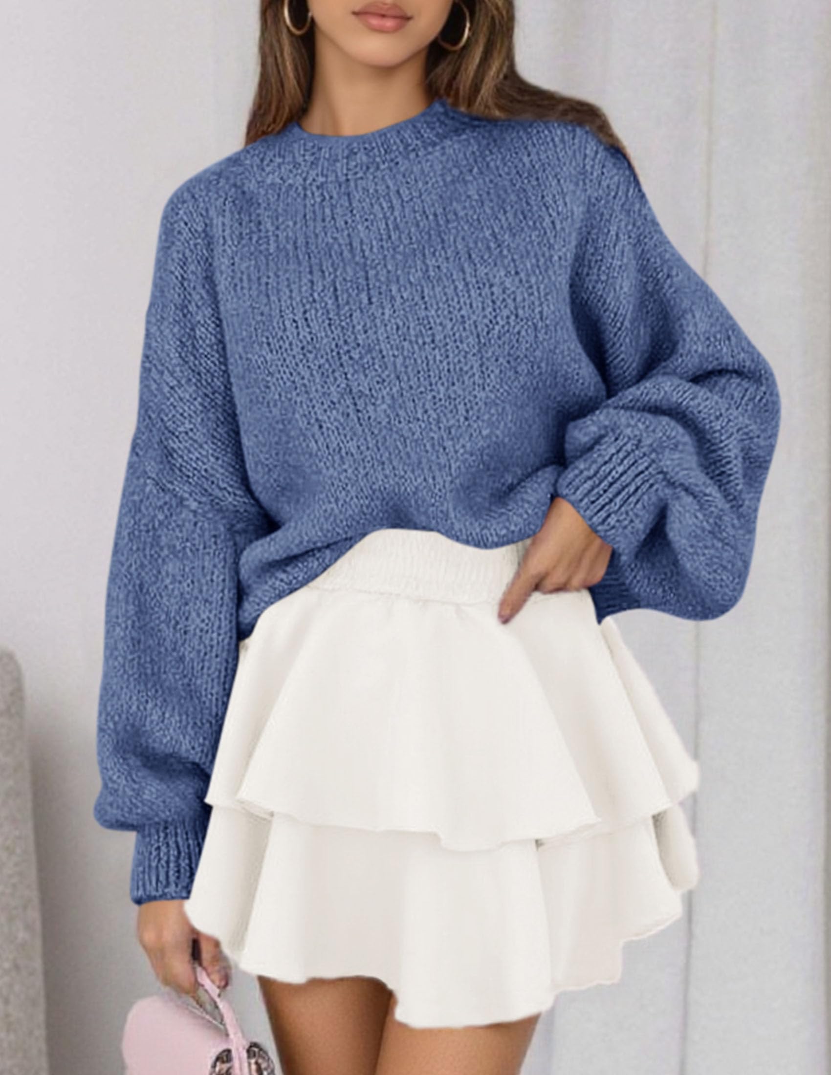 Women's Chunky Knit Oversized Pullover Sweaters,Mist Blues