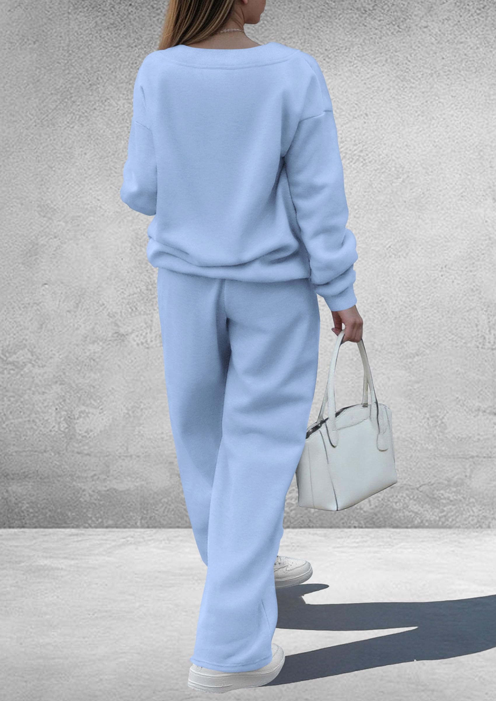 Womens 2 Piece Outfits Fall Sweatsuits,Light Blue,S