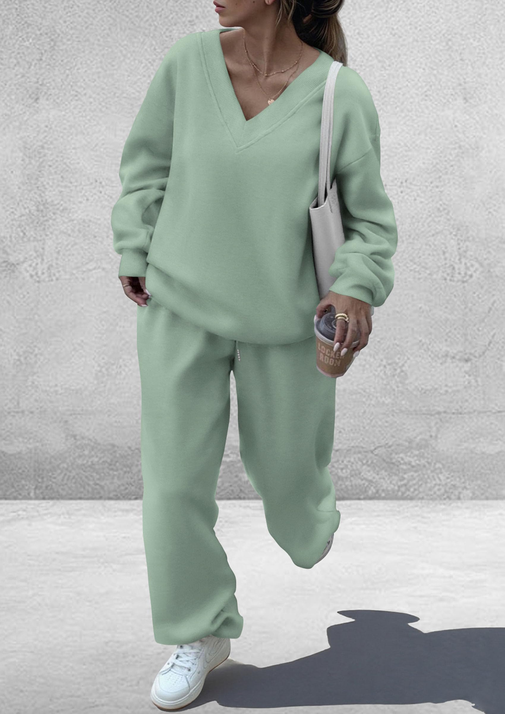 Womens 2 Piece Outfits Fall Sweatsuits,Grey Green,S