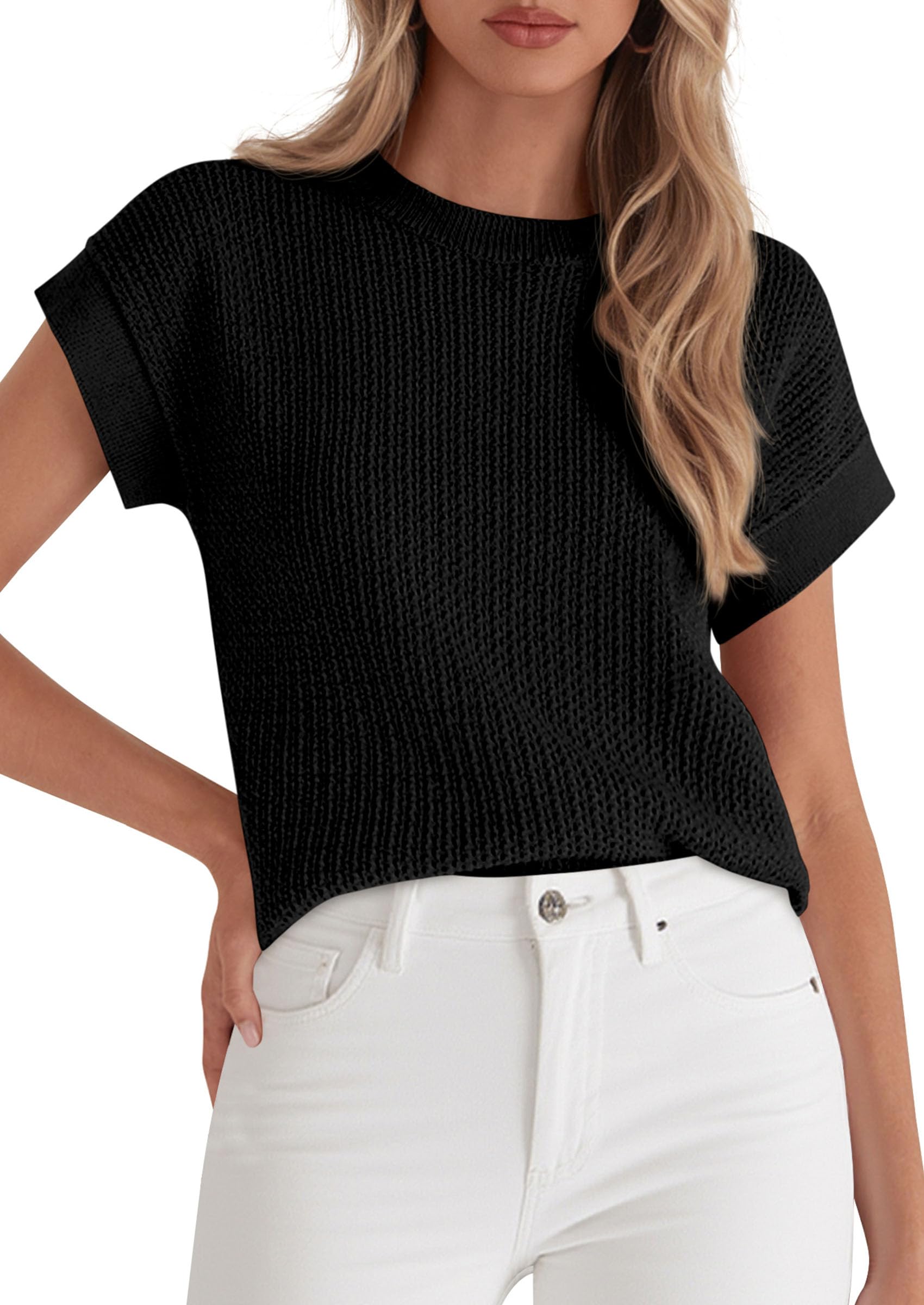 Women's Summer Sweater Vest Crochet Tops (Black,S)