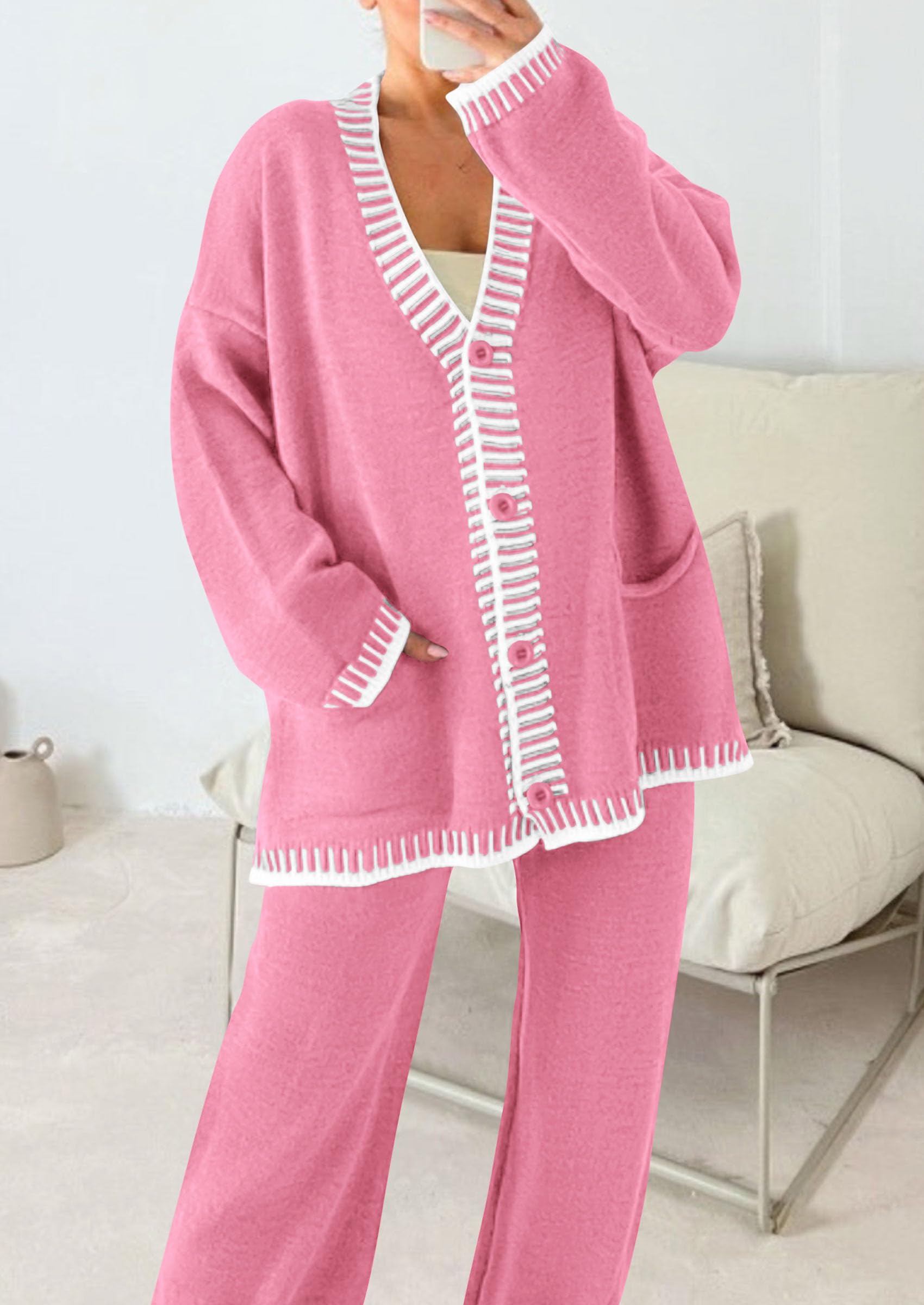 Women's Fall 2 Piece Matching Cozy Knit Sweater Lounge Sets
