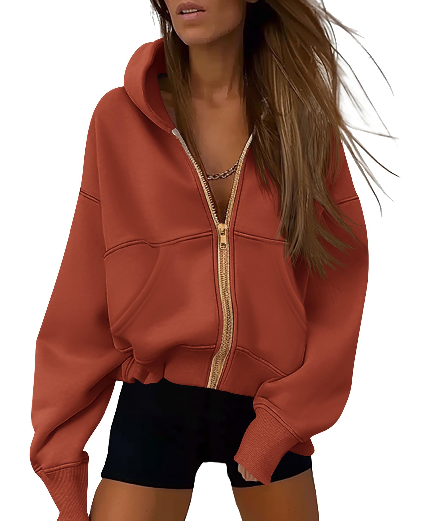 Hoodies for Women Fall Fashion Zip Up Fleece Plain Sweatshirt