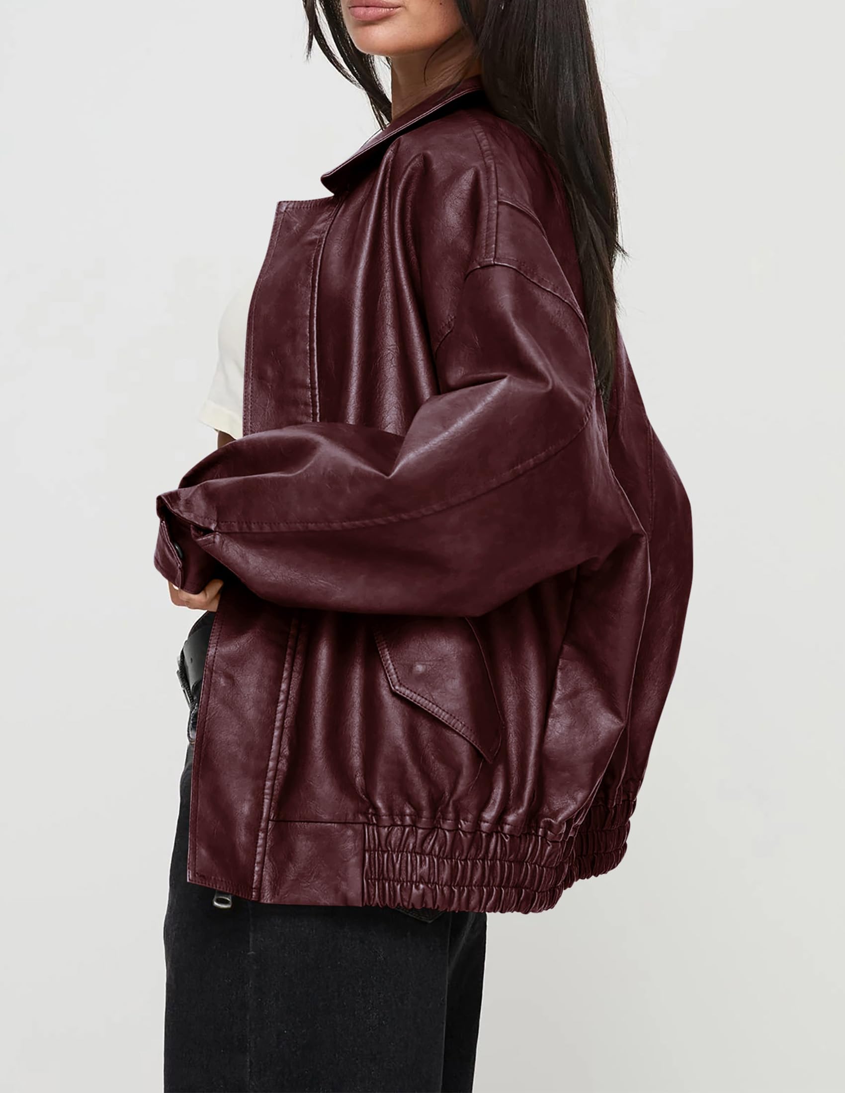 Women's Faux Leather Motorcycle Jackets(Wine Red,X-Small)
