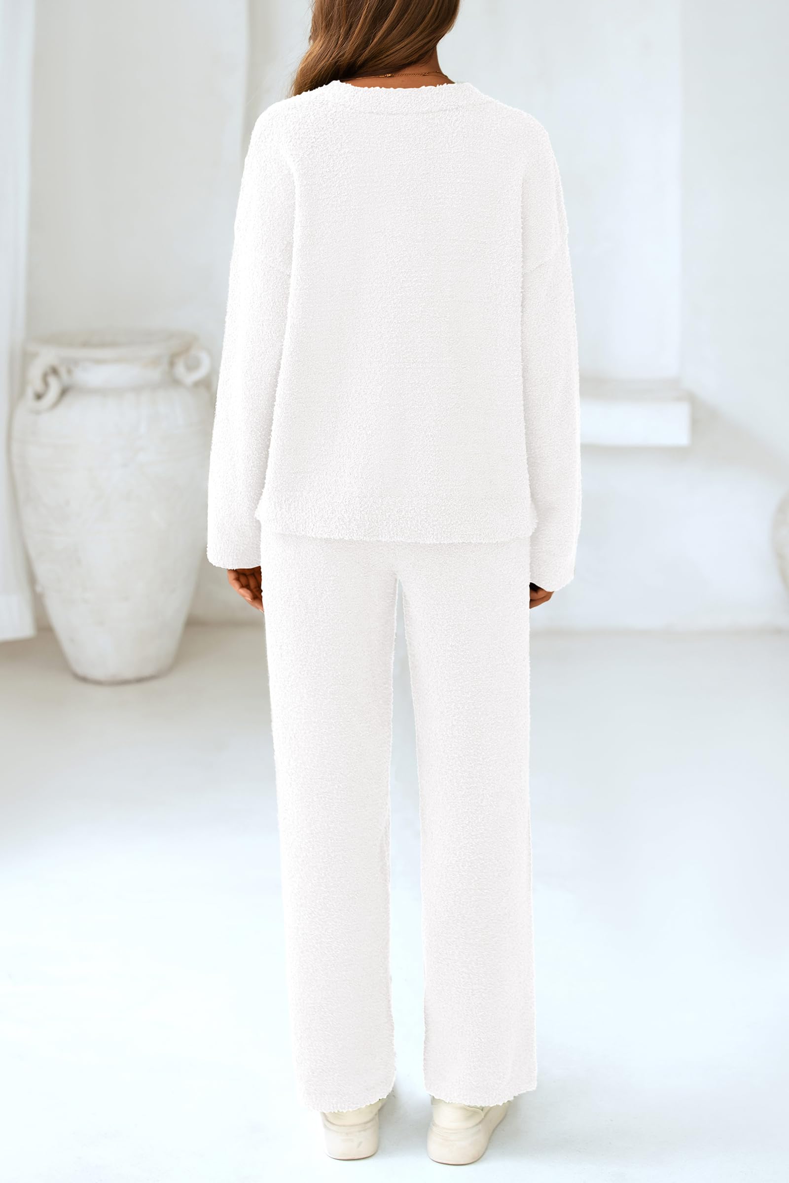 Lounge Sets for Women Fall 2 Piece Fuzzy Sweater Pajama Set