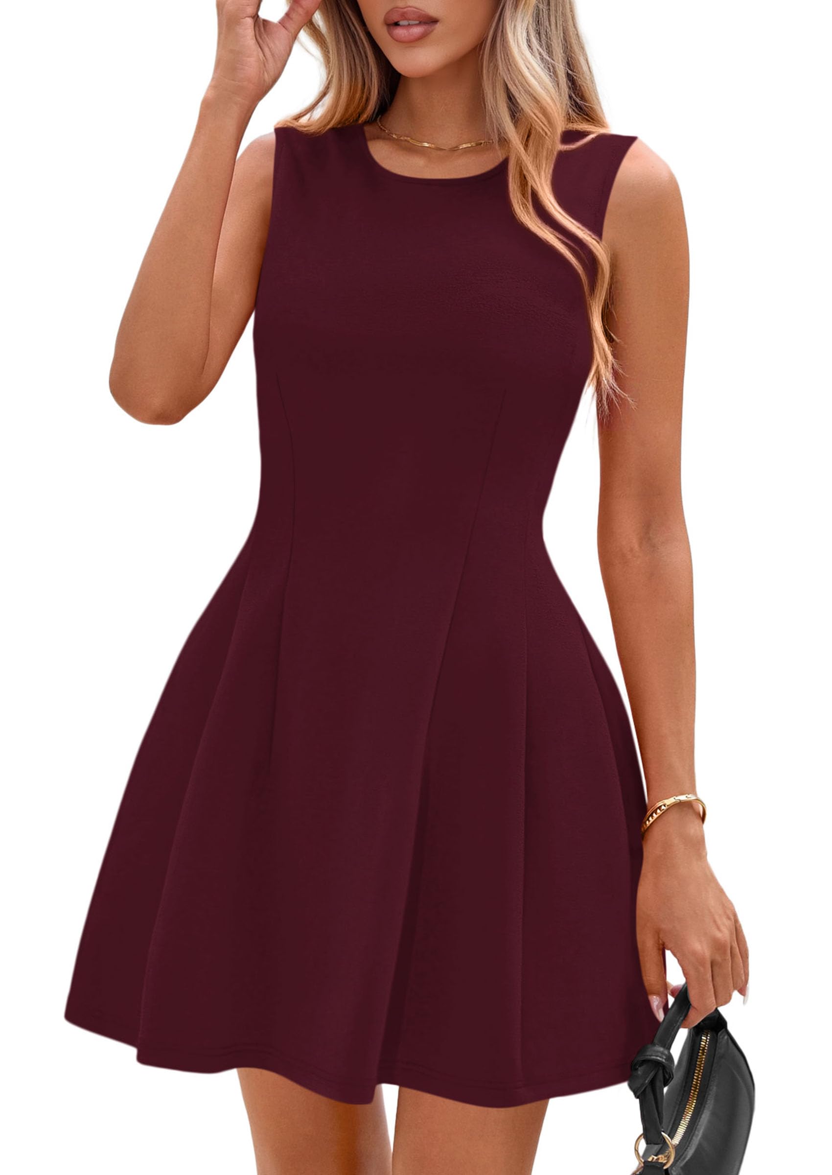 Women's A Line Elegant Summer Cocktail Dresses, Burgundy,XS