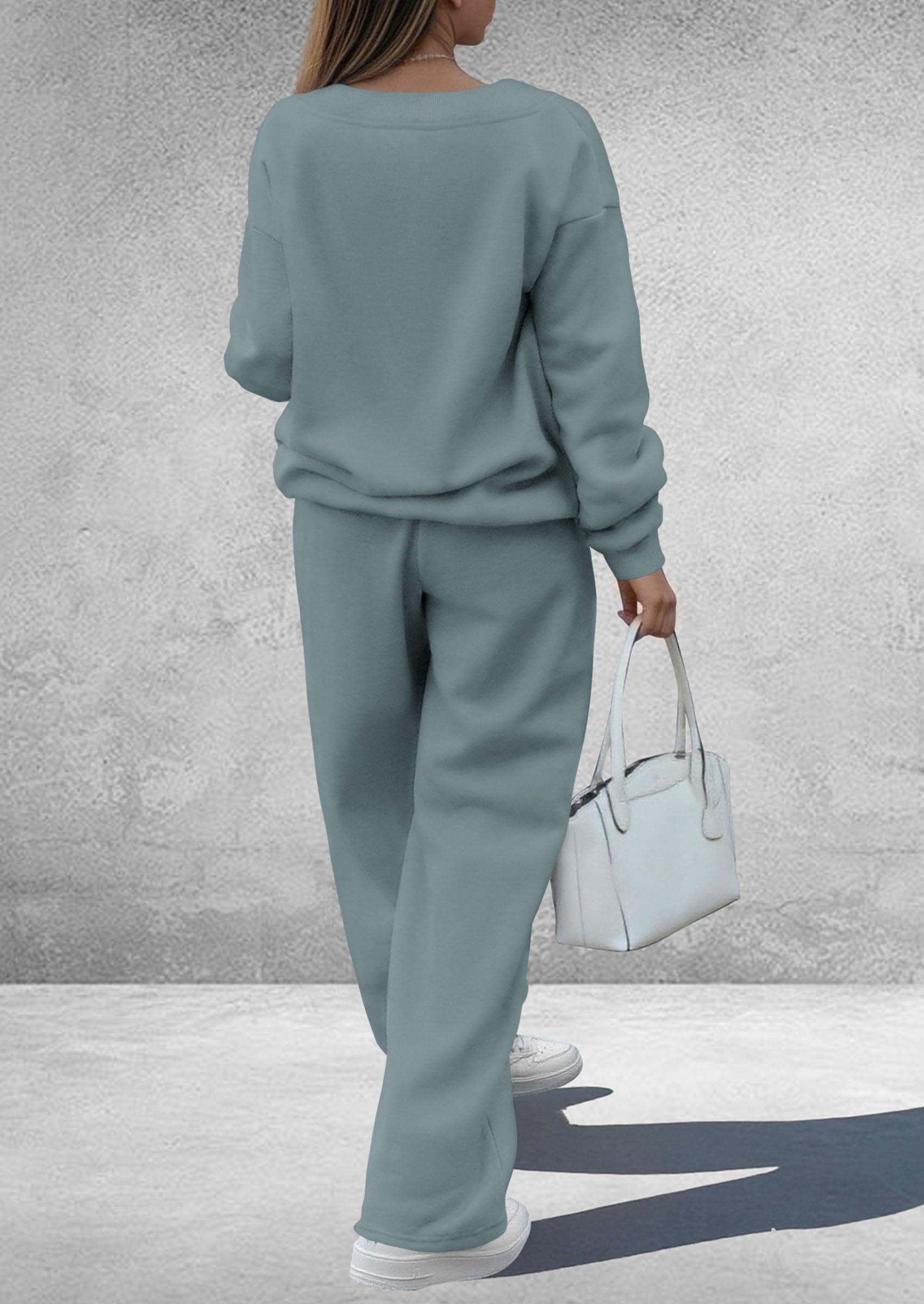 Womens 2 Piece Outfits Fall Sweatsuits,Grey Blue,S