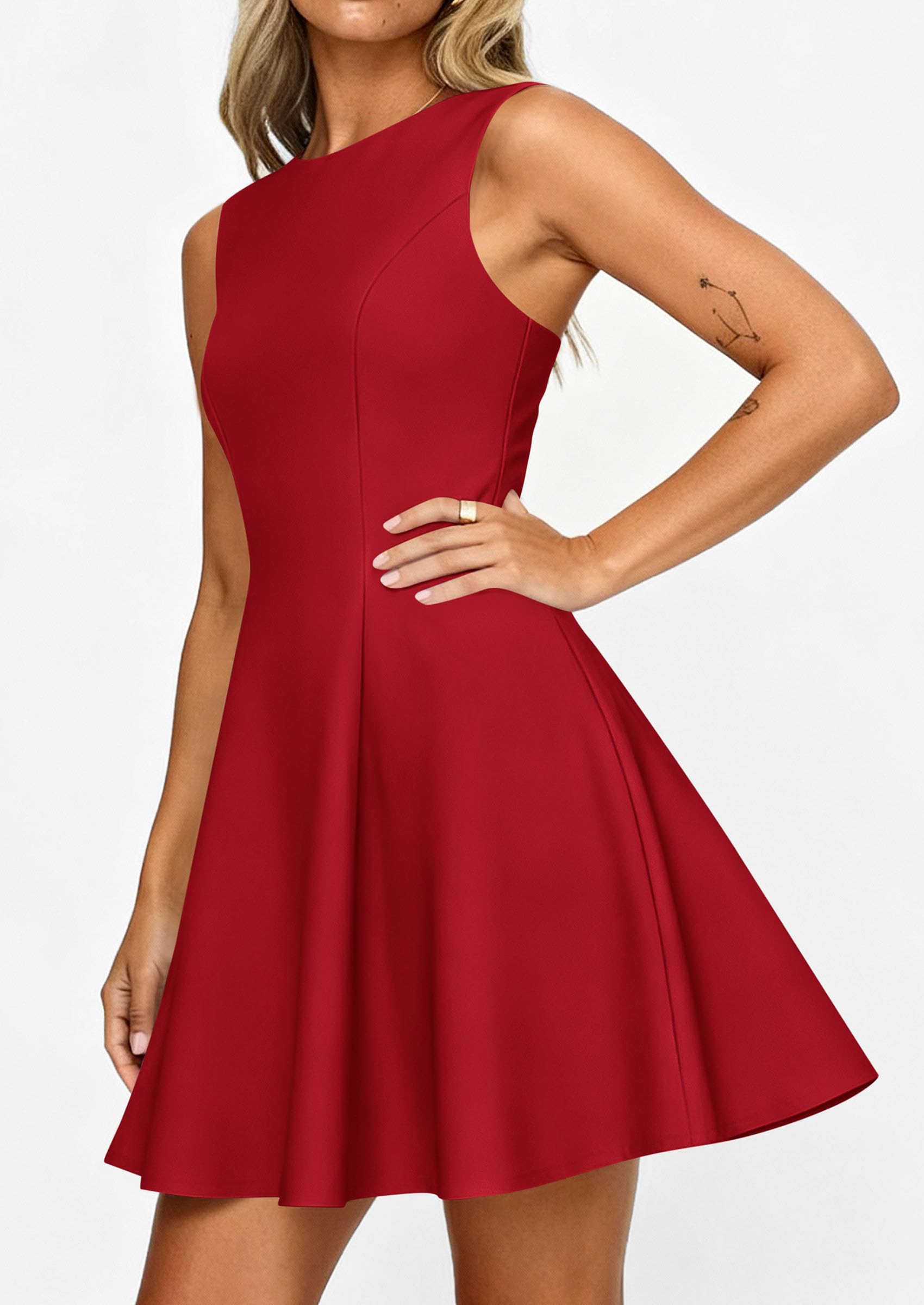 Women's Formal Boat Neck A Line Mini Dress,Red,XS
