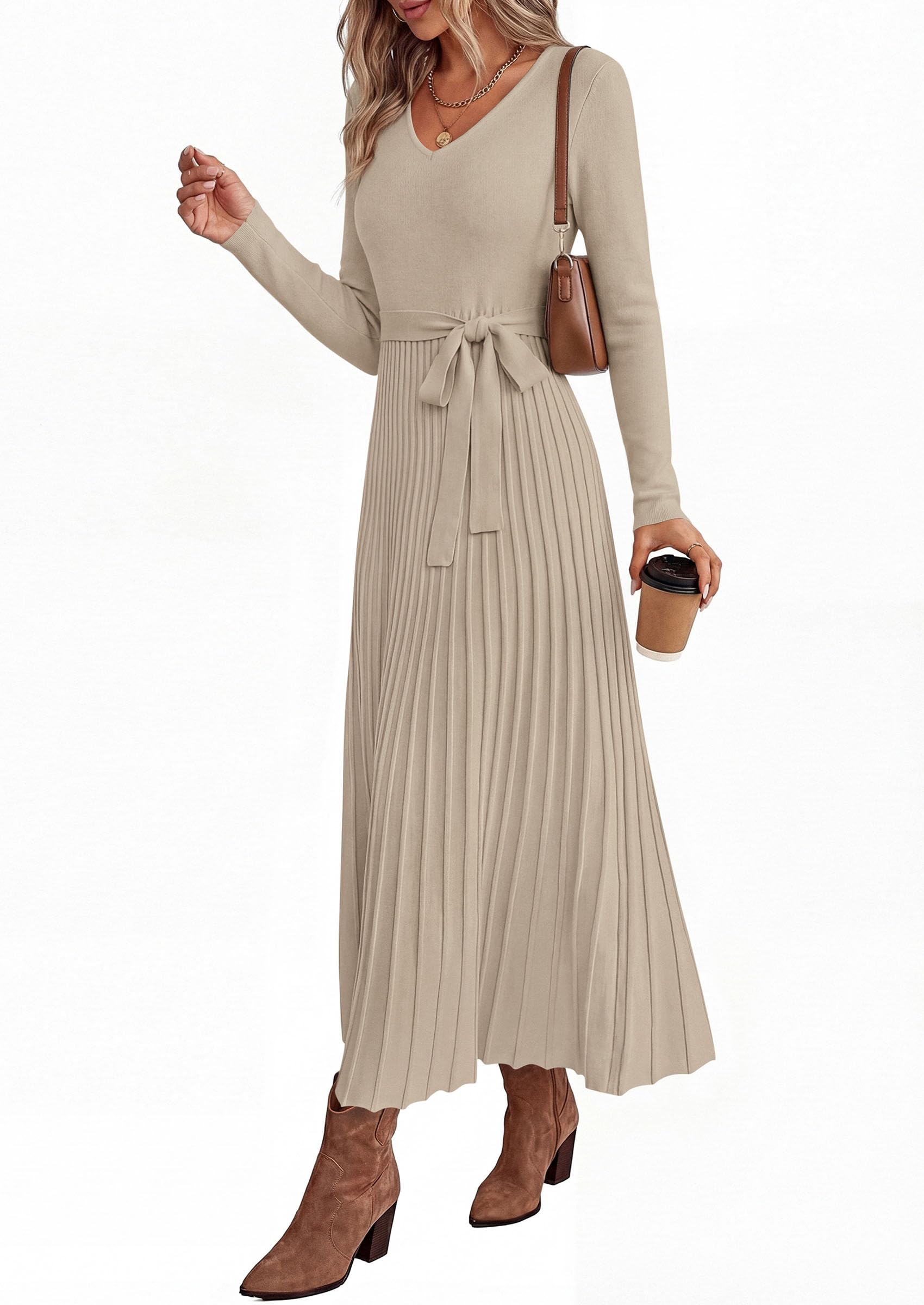Womens Fall Maxi Long Sleeve Sweater Dress,Light Khaki,S