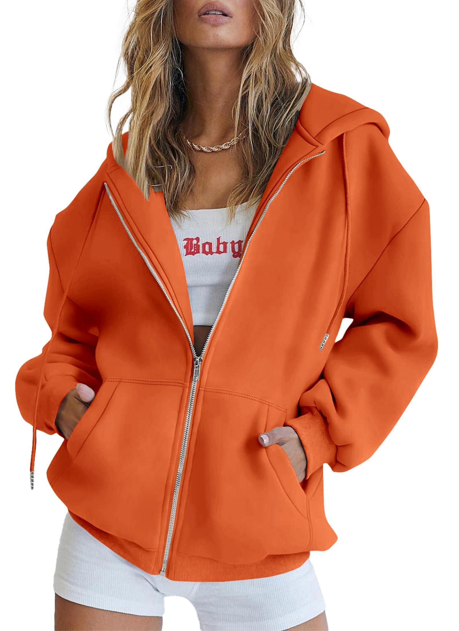 Women's Fall Zip Up Hoodies Sweatshirts Orange
