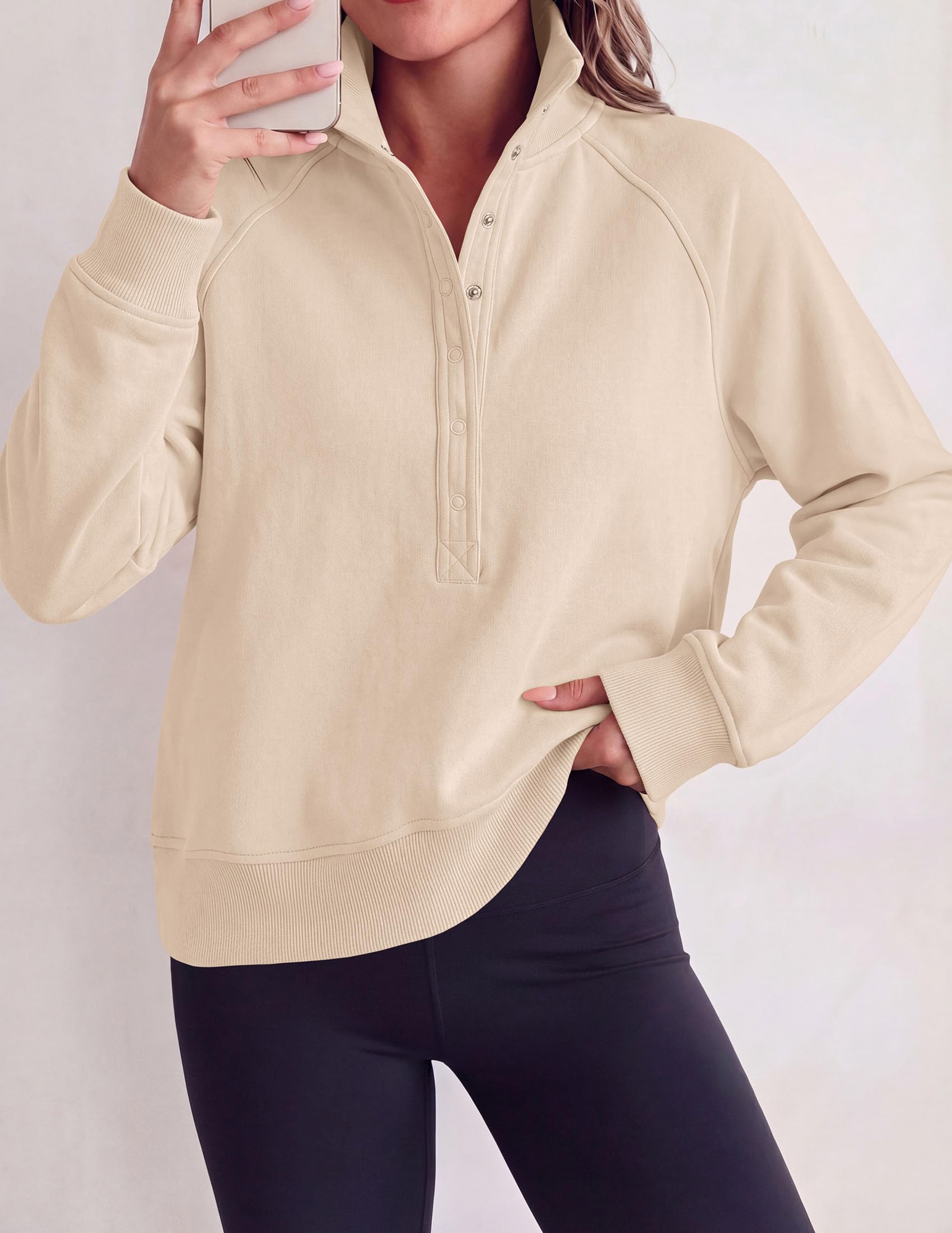Women's Fall Oversized Sweatshirts Mock Neck Henley Pullover