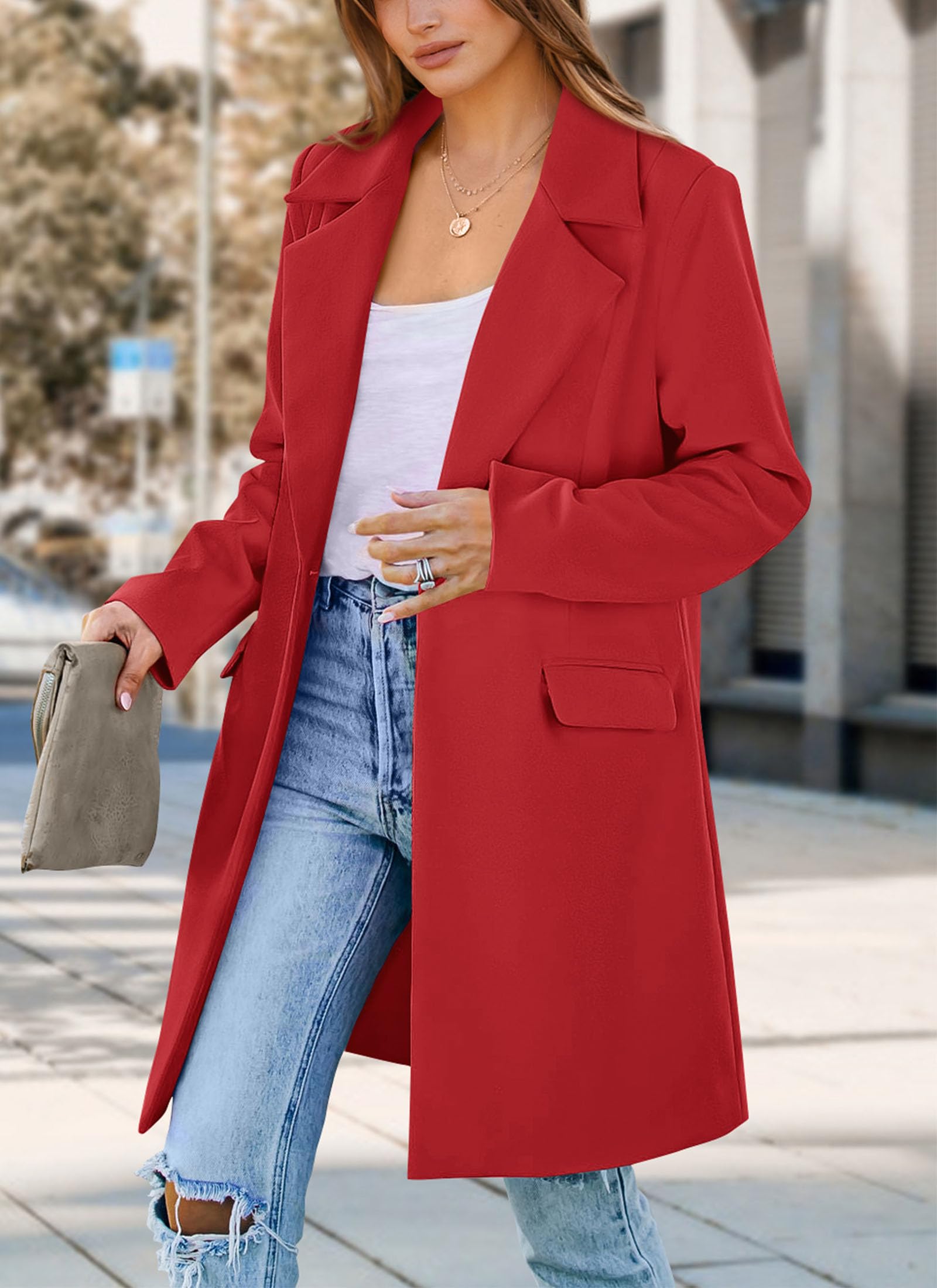 Women's Business Casual Long Blazer Jackets(Red,S)