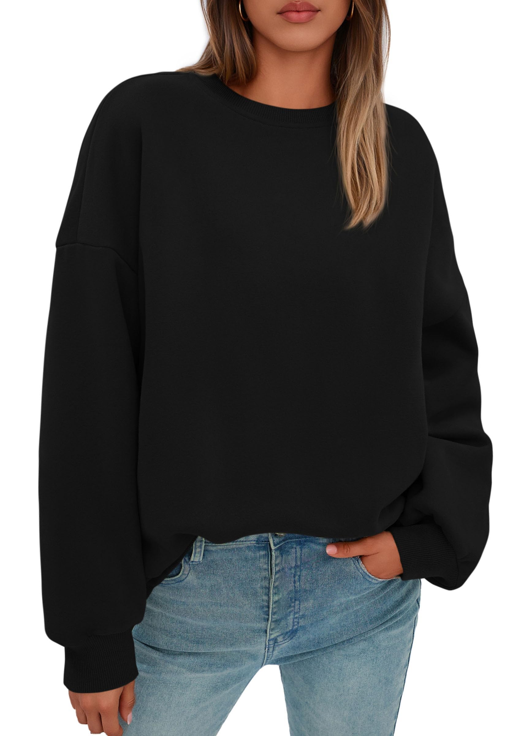 Womens Oversized Crewneck Sweatshirt 2026 Fall Outfits Black