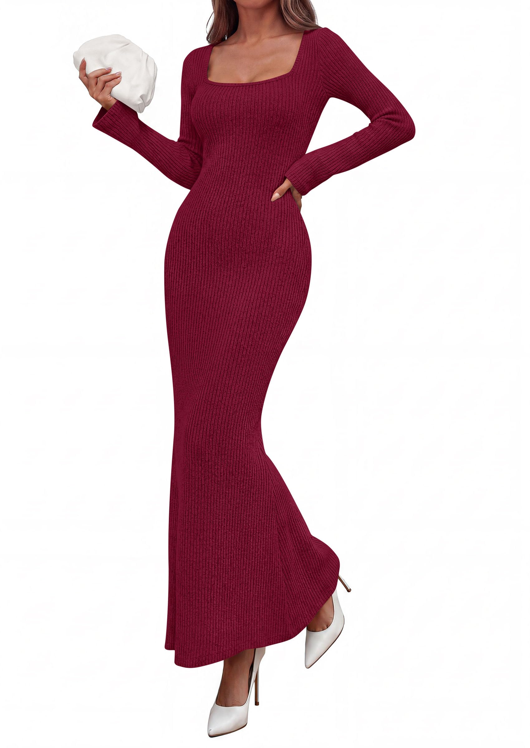 Women's Fall Long Sleeve Dresses Maxi Bodycon Sweater Dress