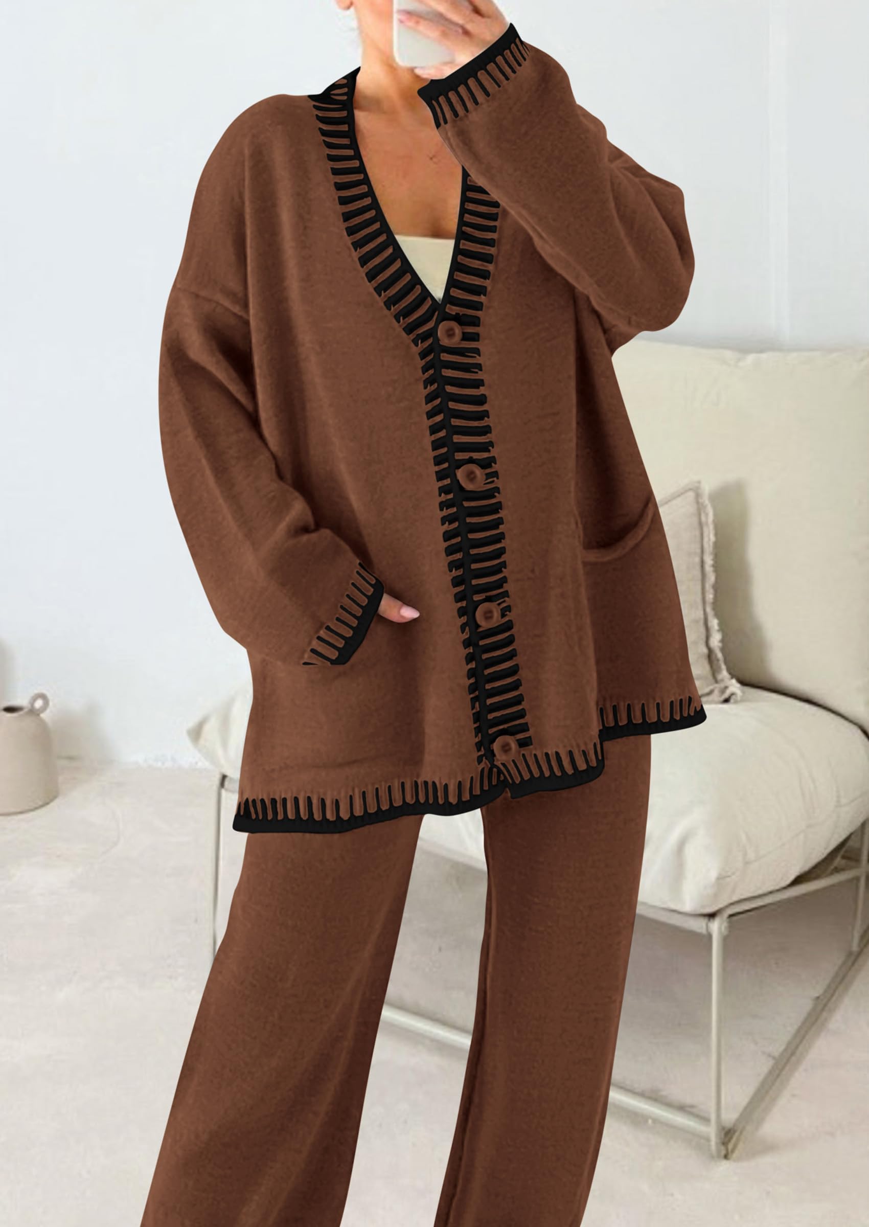 Women's Fall 2 Piece Matching Cozy Knit Sweater Lounge Sets