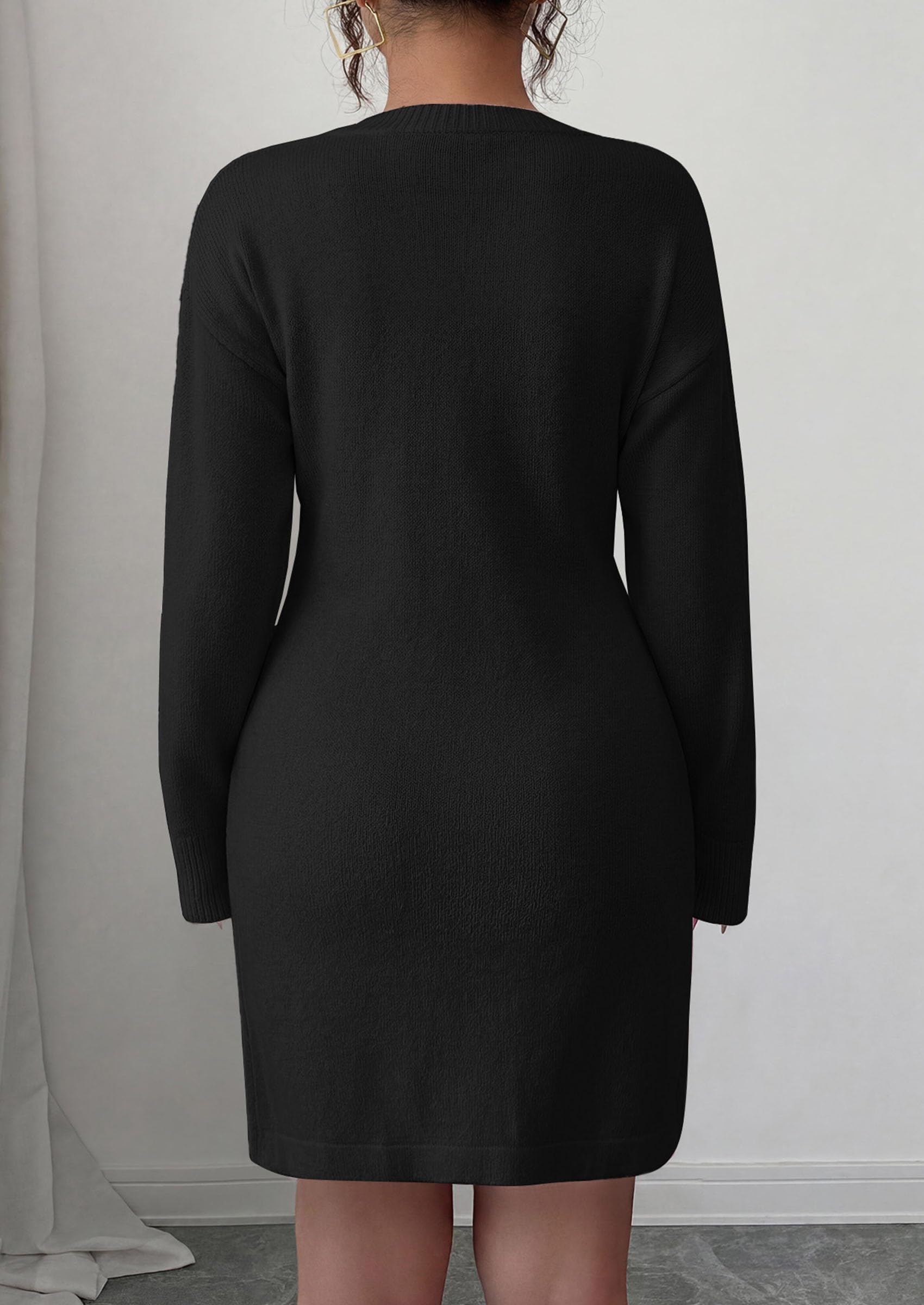 Women's Embroidered Long Sleeve Bodycon Mini Sweater Dress