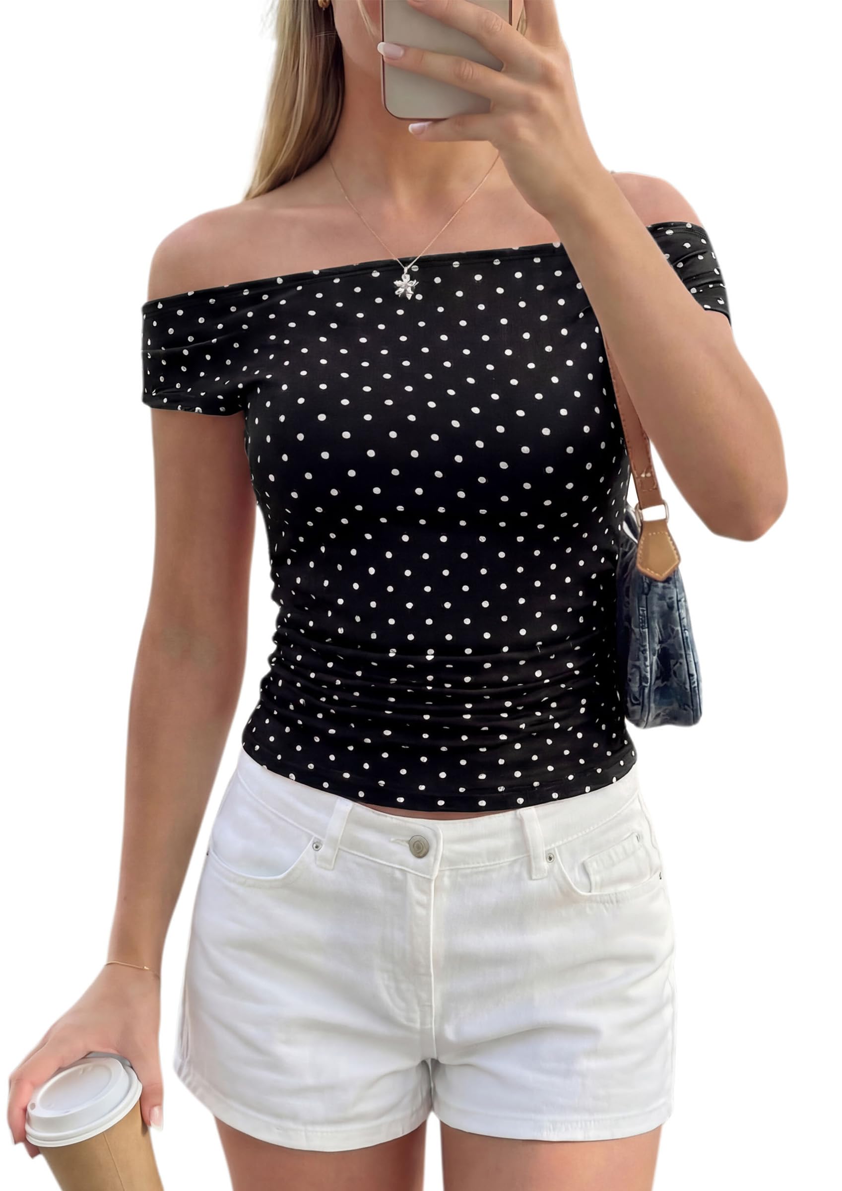 Women's Summer Off The Shoulder Tops Cute Ruched Shirts