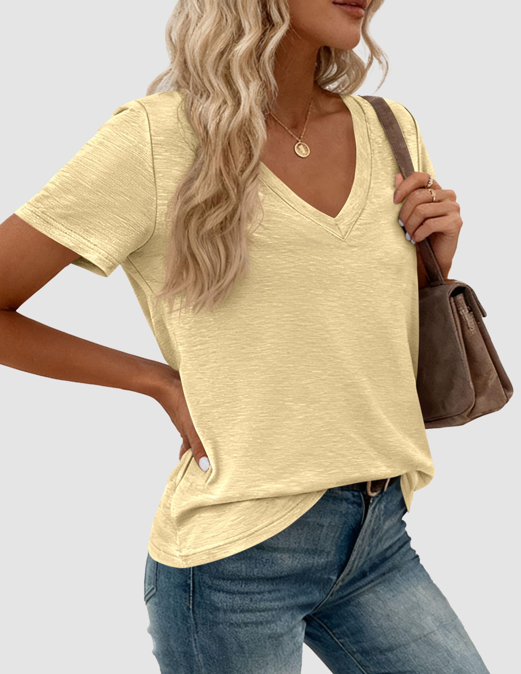 Womens Tops Short Sleeve Oversized Tshirts, Yellow,S