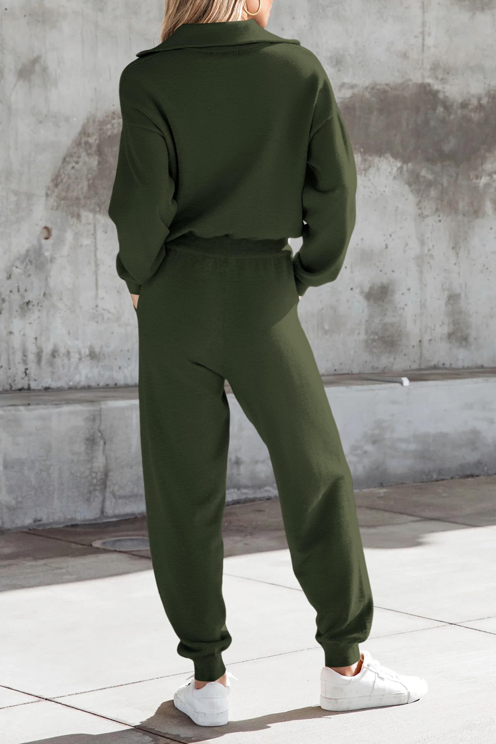 Women's 2 Piece Sweatsuits Set Fall Outfits(Army Green,S)