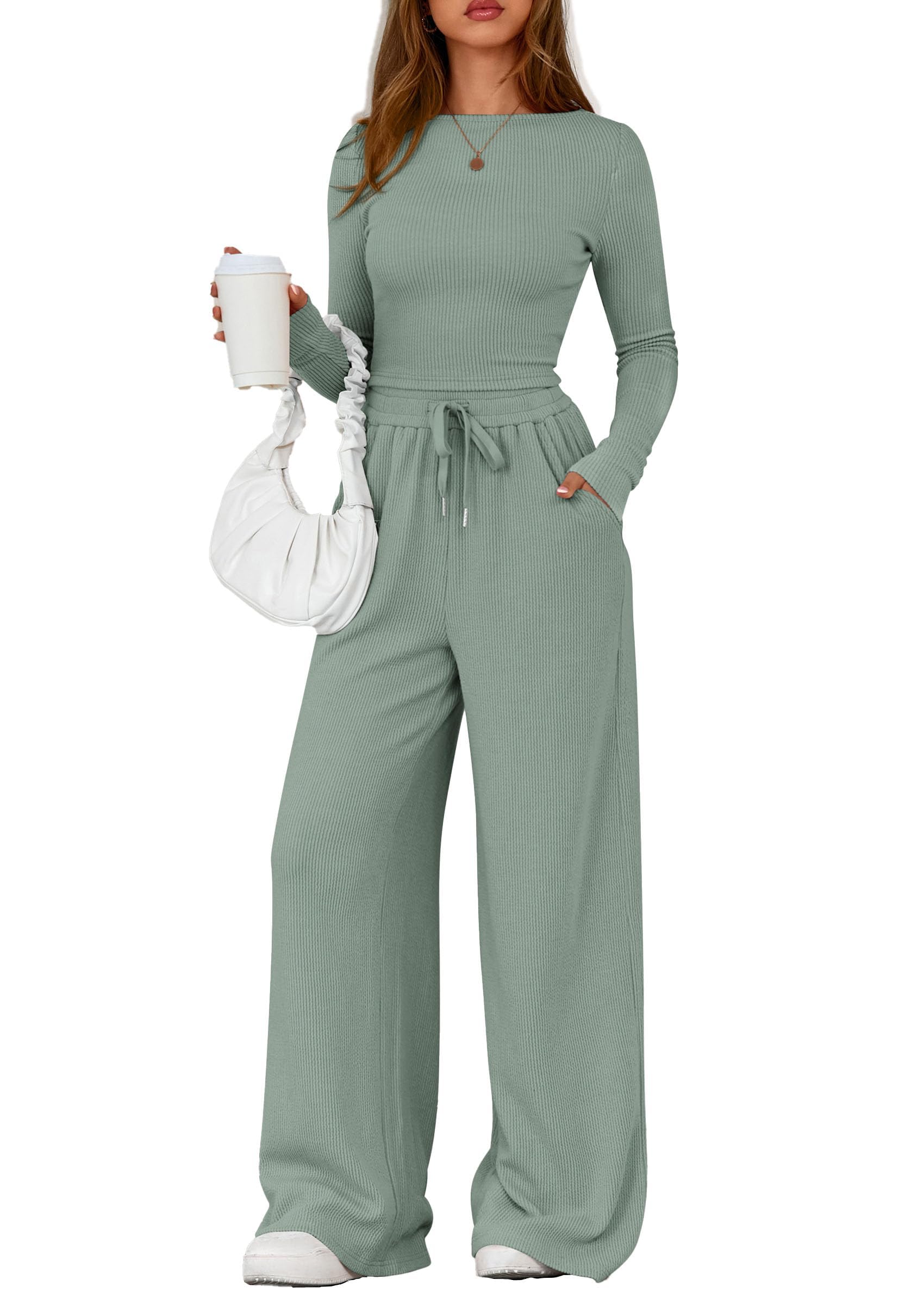 Matching Sets Women Clothing 2 Piece Lounge Set,Green,S