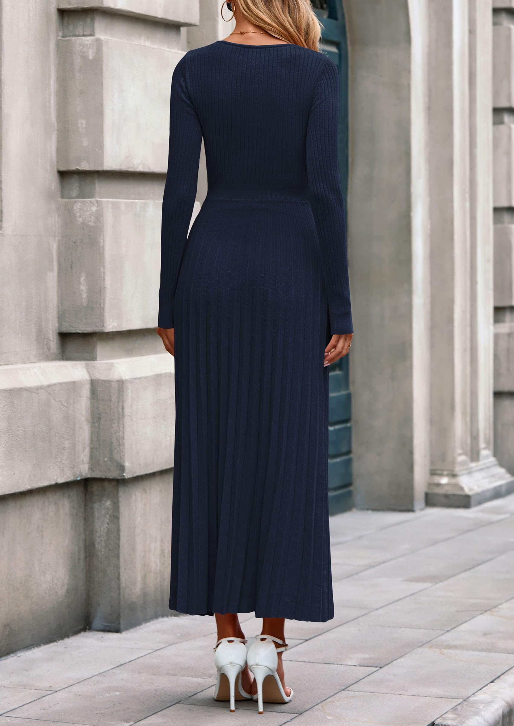 Sweater Dress Women Long Sleeve Maxi Flowy Pleated Dresses
