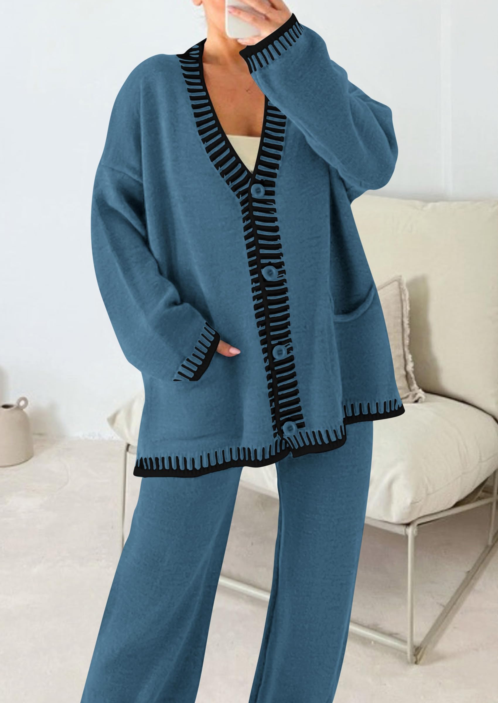 Women's Fall 2 Piece Matching Cozy Knit Sweater Lounge Sets