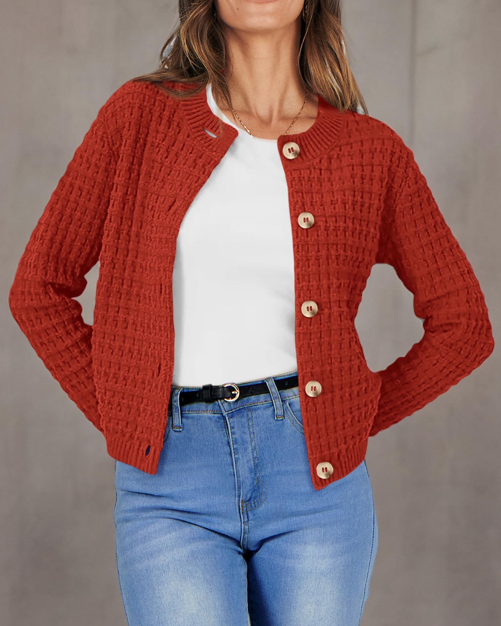 Women's Fall Lightweight Cardigan Sweaters Orange Red