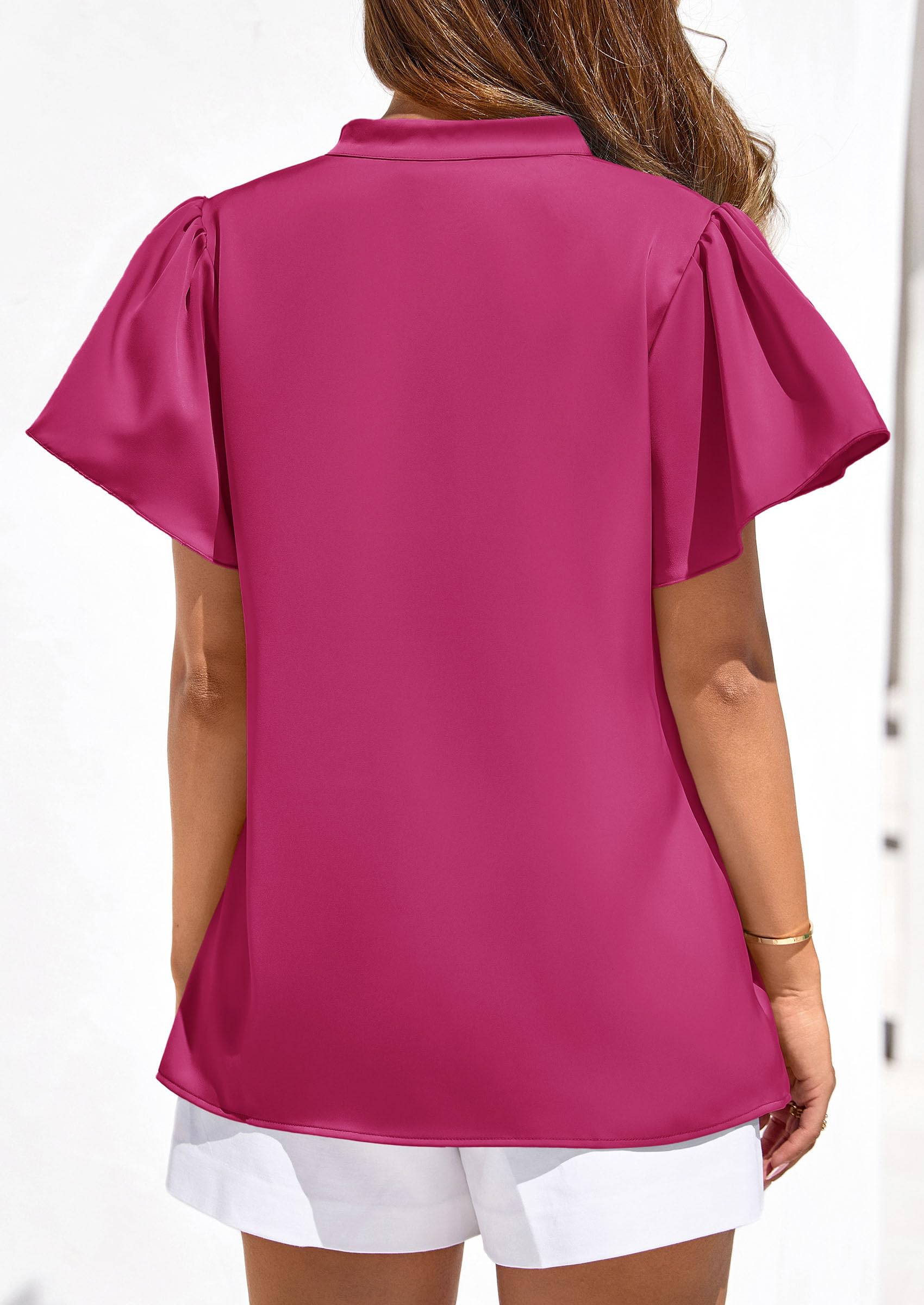 Women's Summer Satin Dressy Casual Blouses (Rose Purple,S)