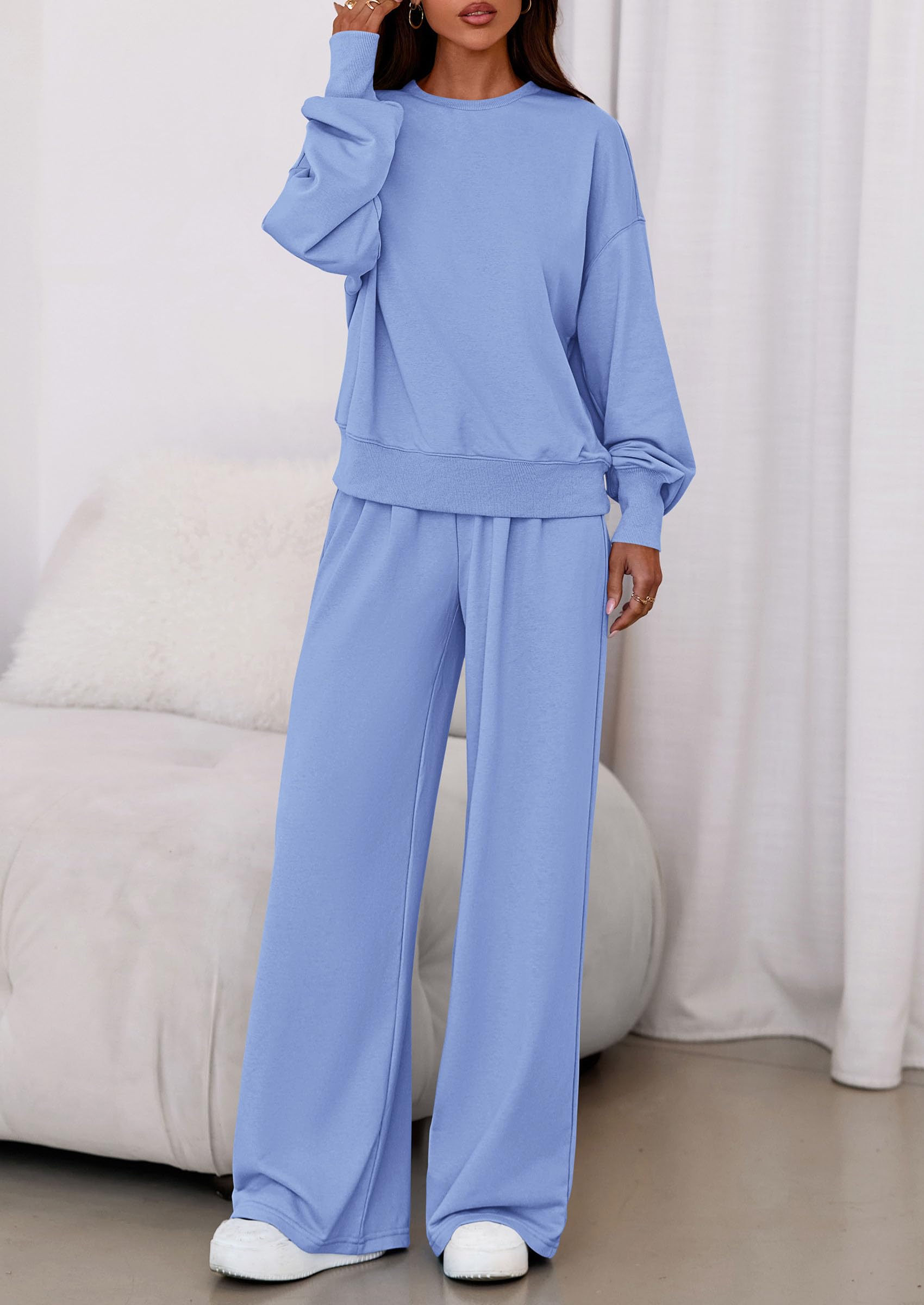 Womens Loose Fit Casual 2 Piece Lounge Set,Blue,S
