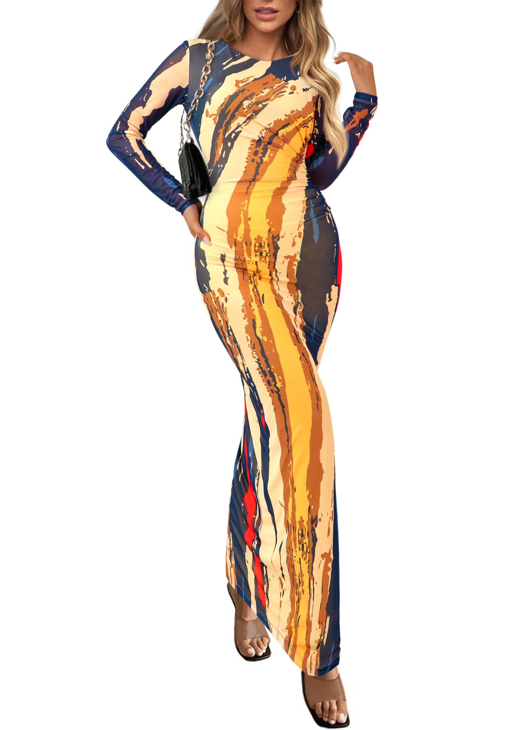 Women's Floral Bodycon Maxi Fall Dress