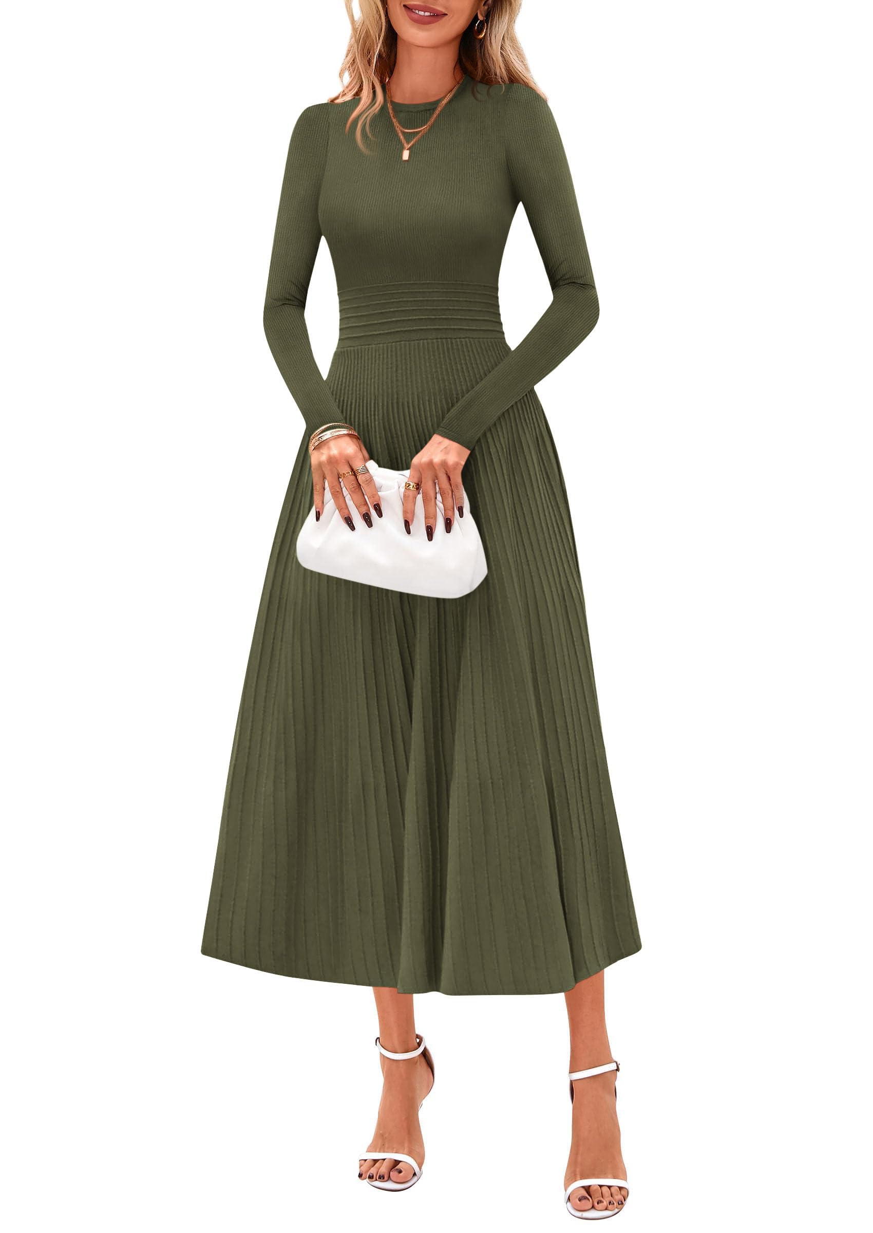 Women's Long Sleeve Knit Maxi Sweater Dress,Grey Green,S