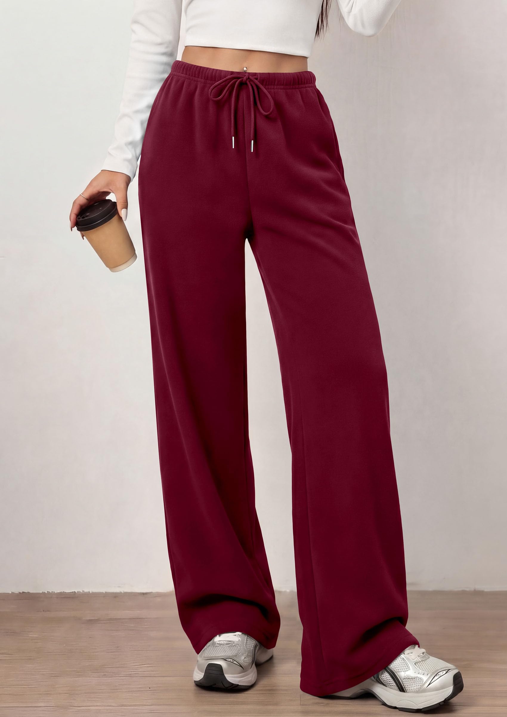 Womens Wide Leg Sweatpants Fleece Fall Sweat Pants,Wine Red