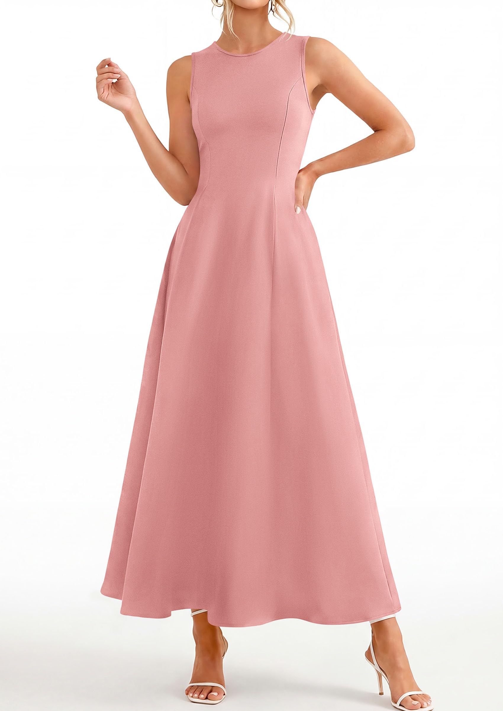 Women's Sleeveless Summer Elegant Maxi Dresses, Pink,S