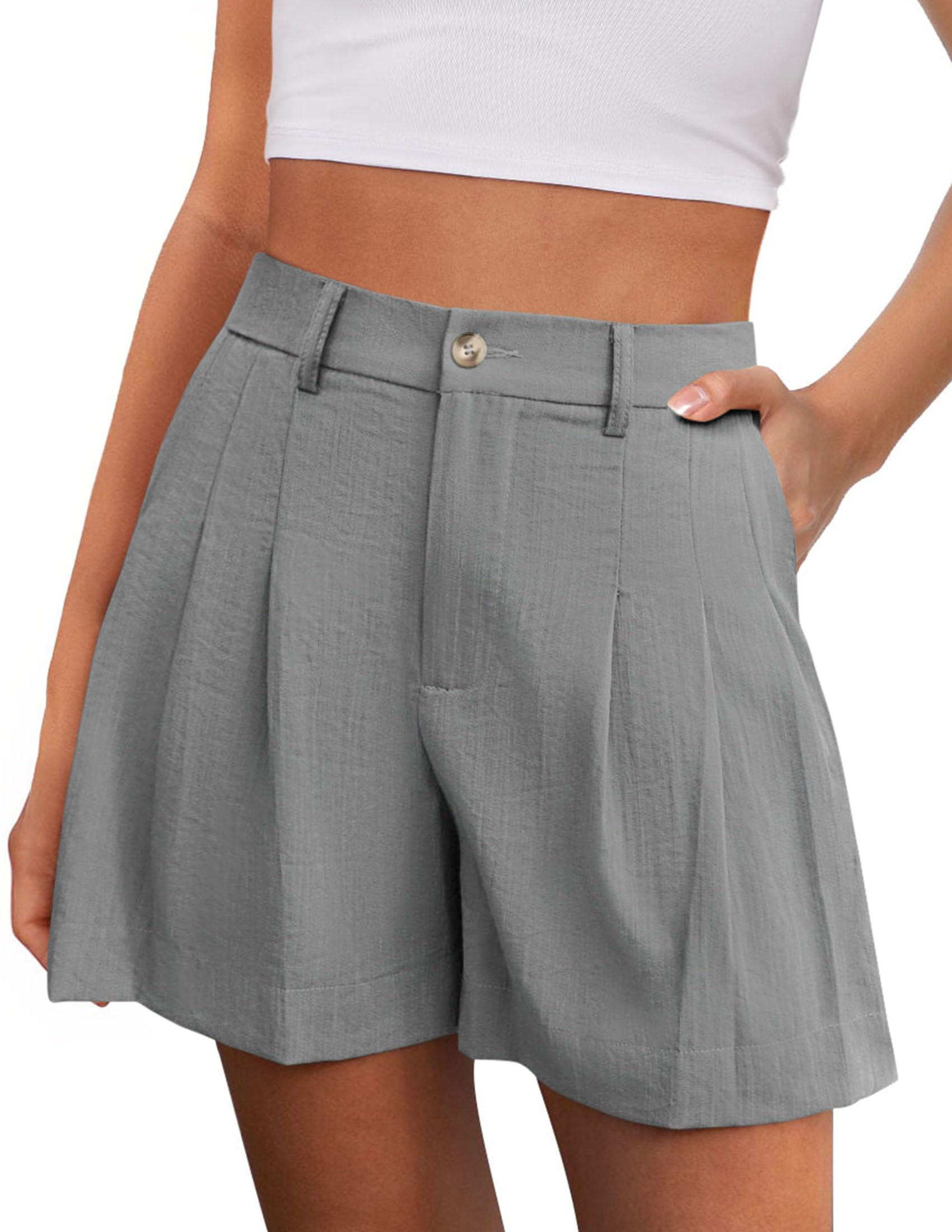 Womens Shorts Dressy Casual High Waisted Wide Leg Trousers,Grey,S
