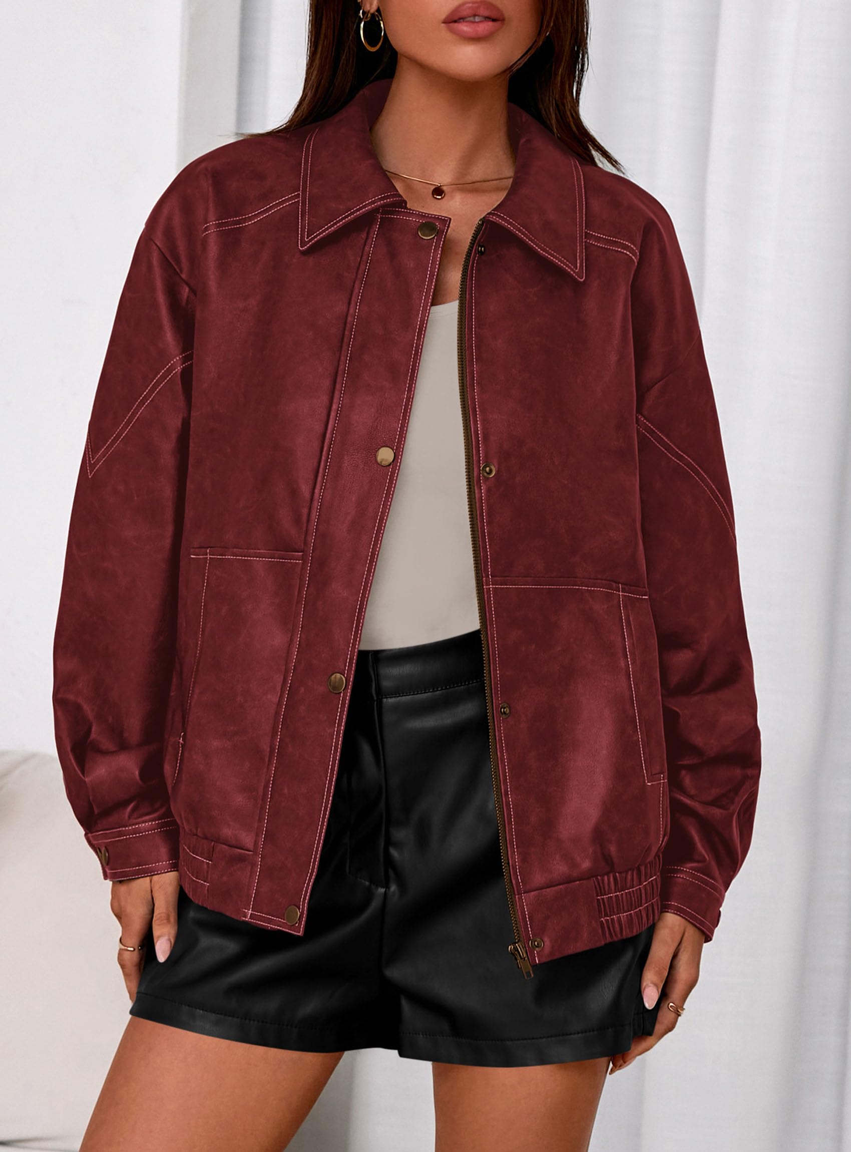 Womens Oversized Faux Leather Jacket Fall Winter Outfits